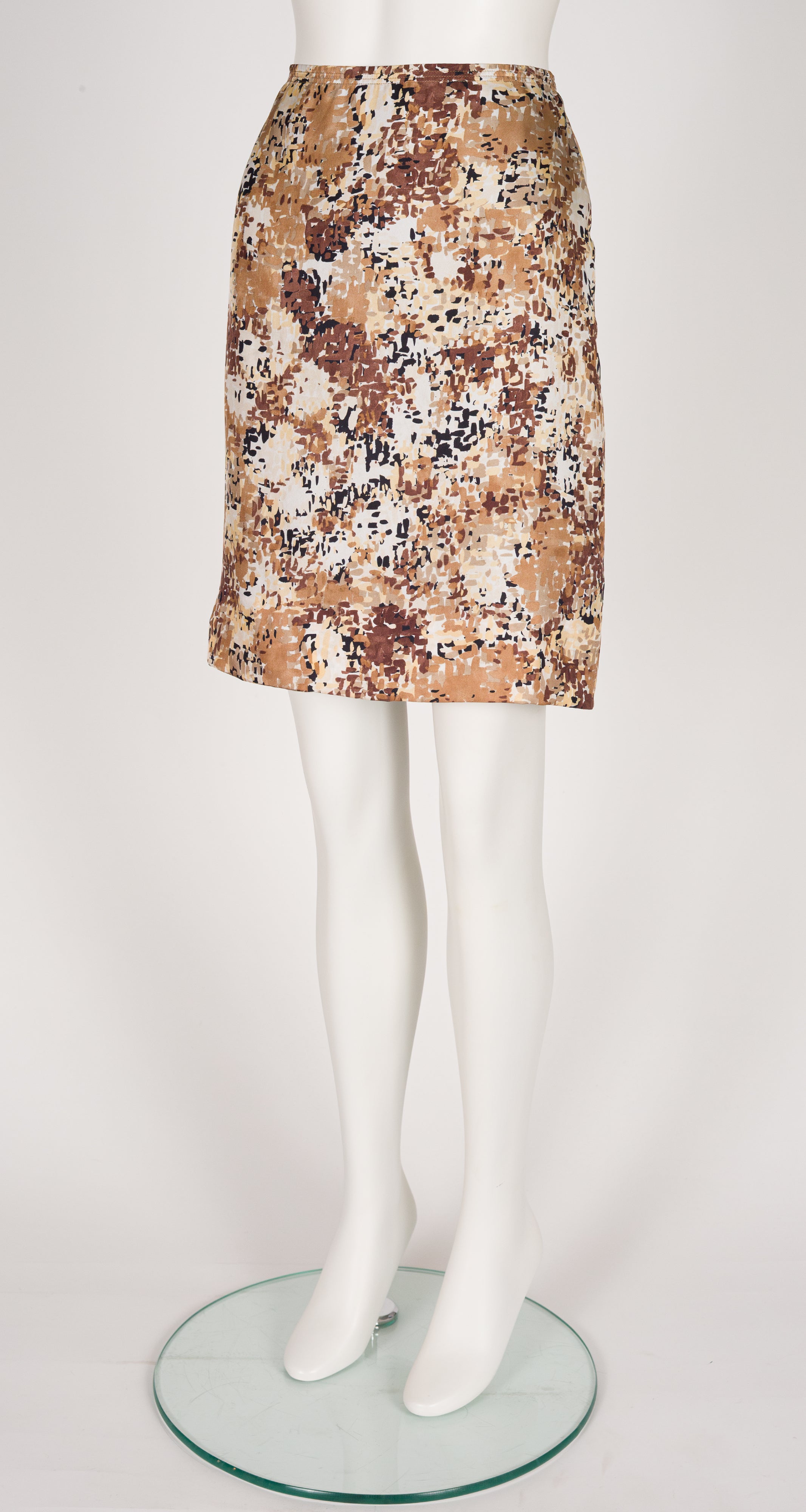 2000s Abstract Print Silk Twill Pencil Skirt