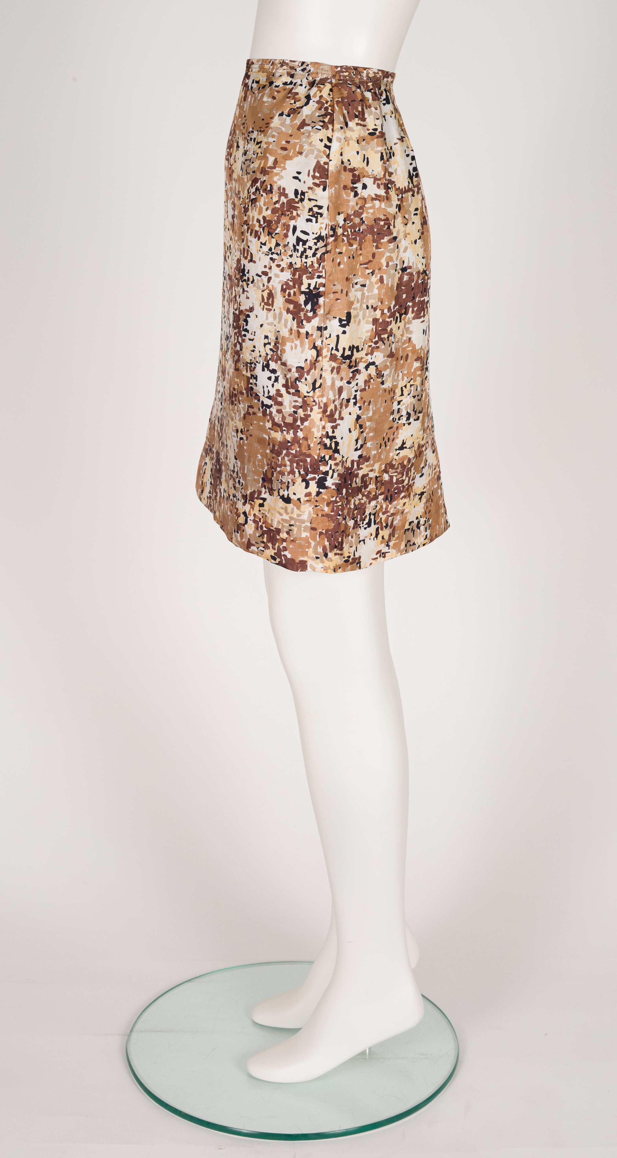 2000s Abstract Print Silk Twill Pencil Skirt