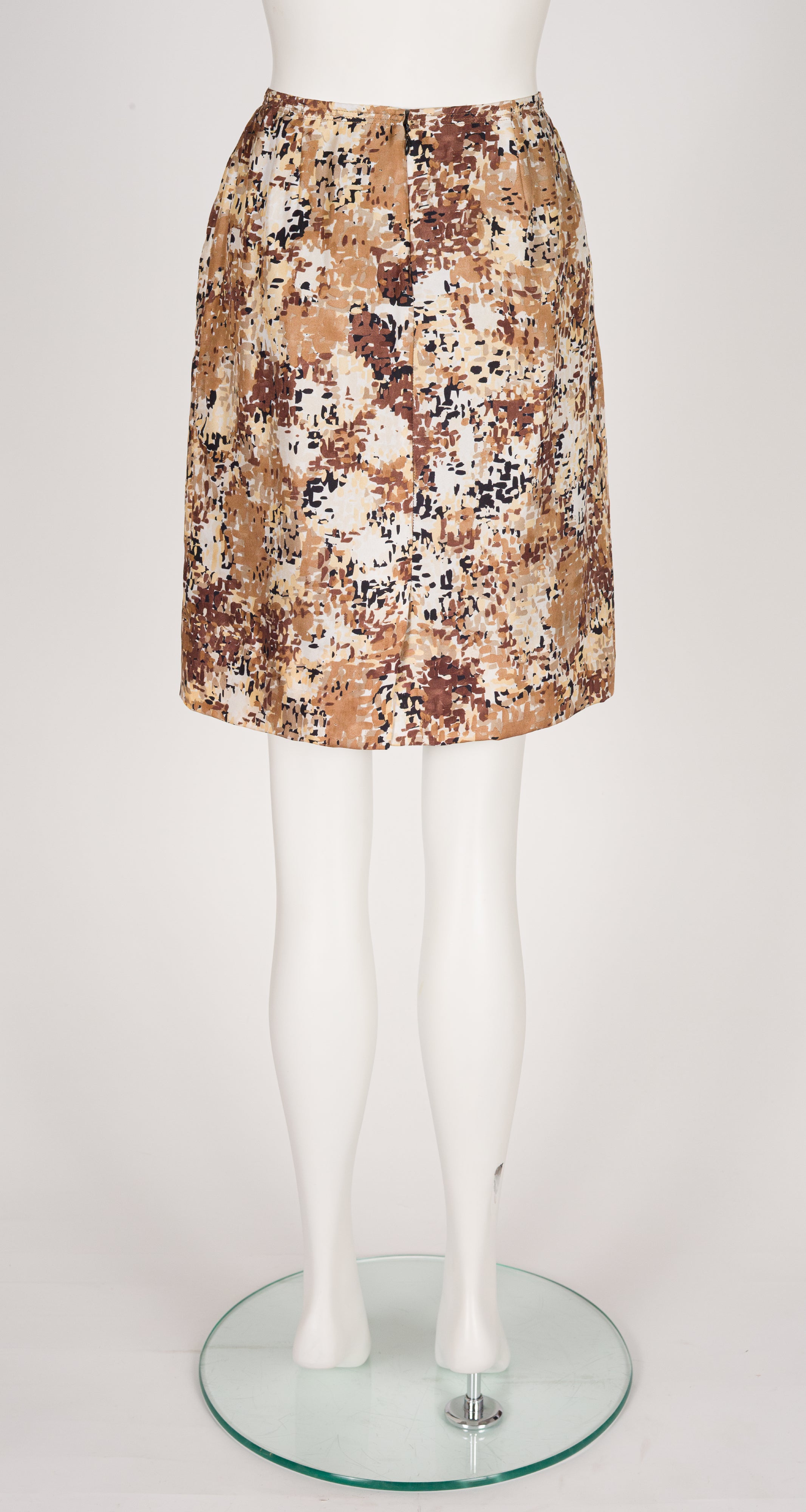 2000s Abstract Print Silk Twill Pencil Skirt