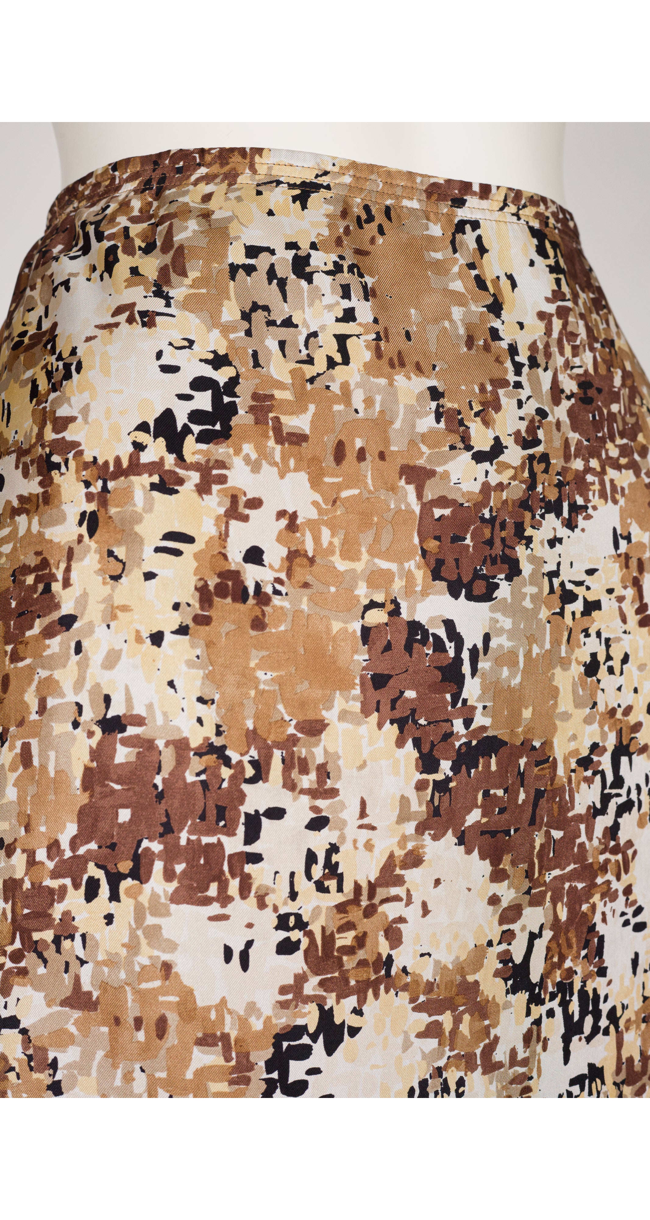 2000s Abstract Print Silk Twill Pencil Skirt