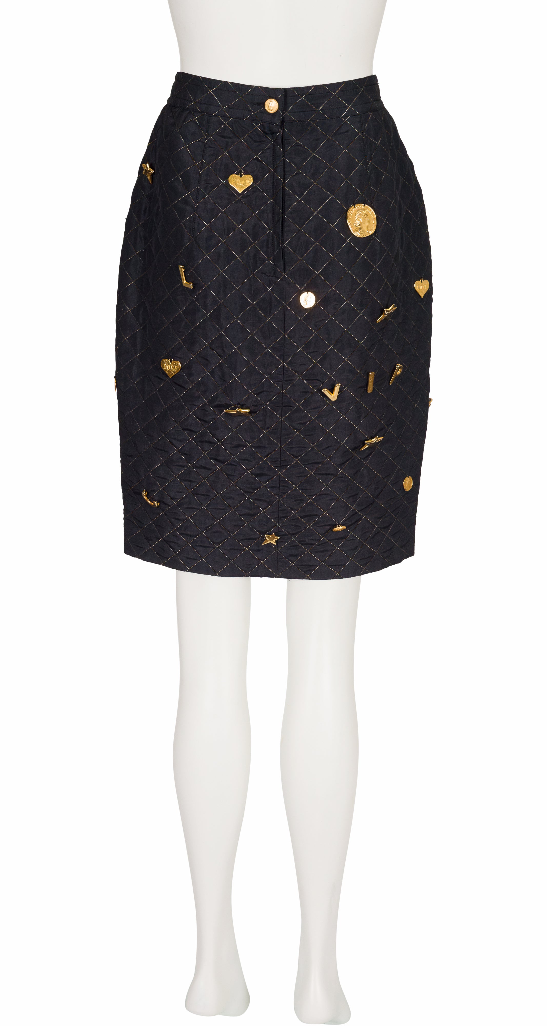 1990 F/W Black & Gold Charm Quilted Pencil Skirt