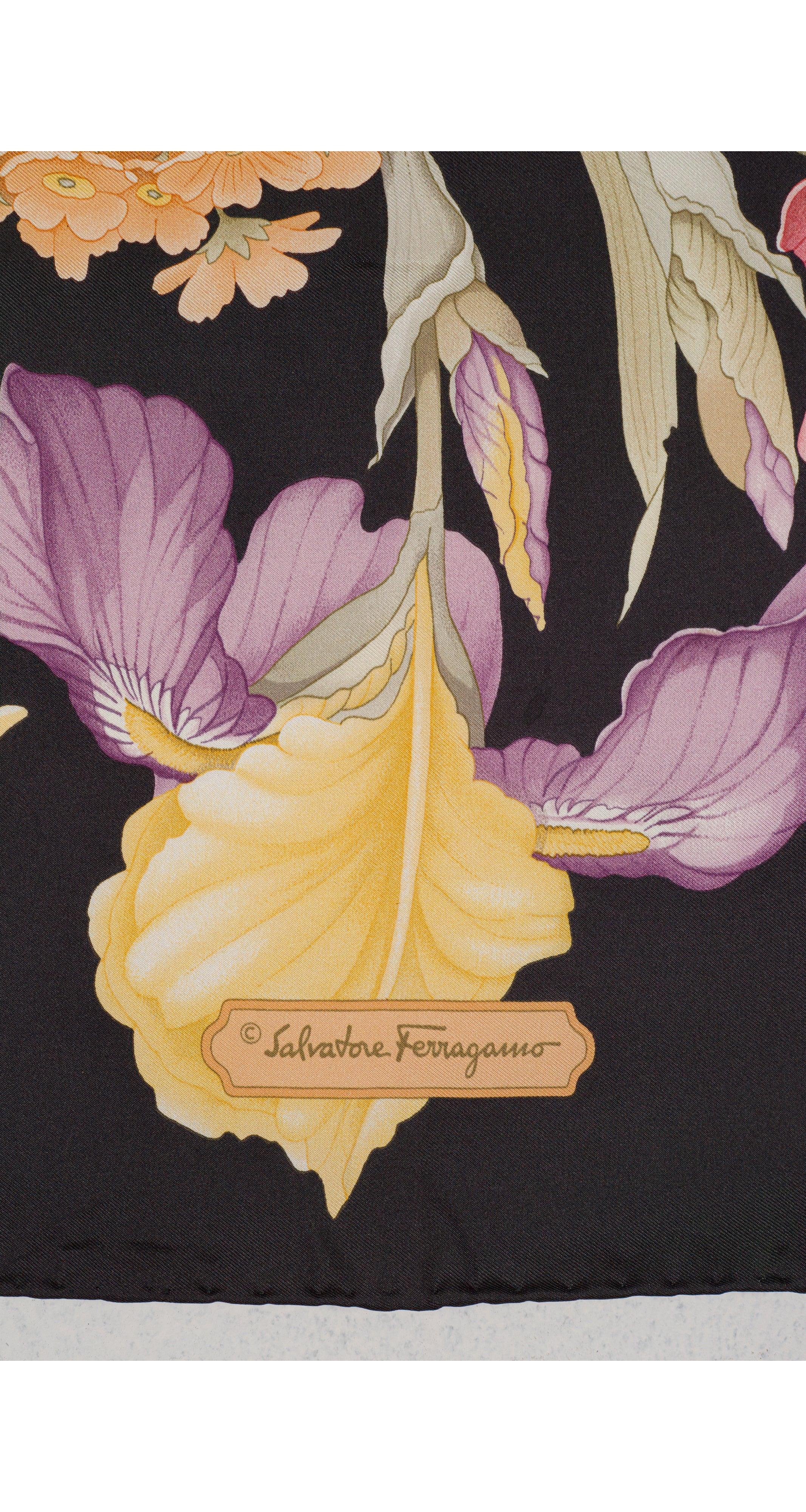 1990s Floral Pastel & Gray Silk Twill Scarf