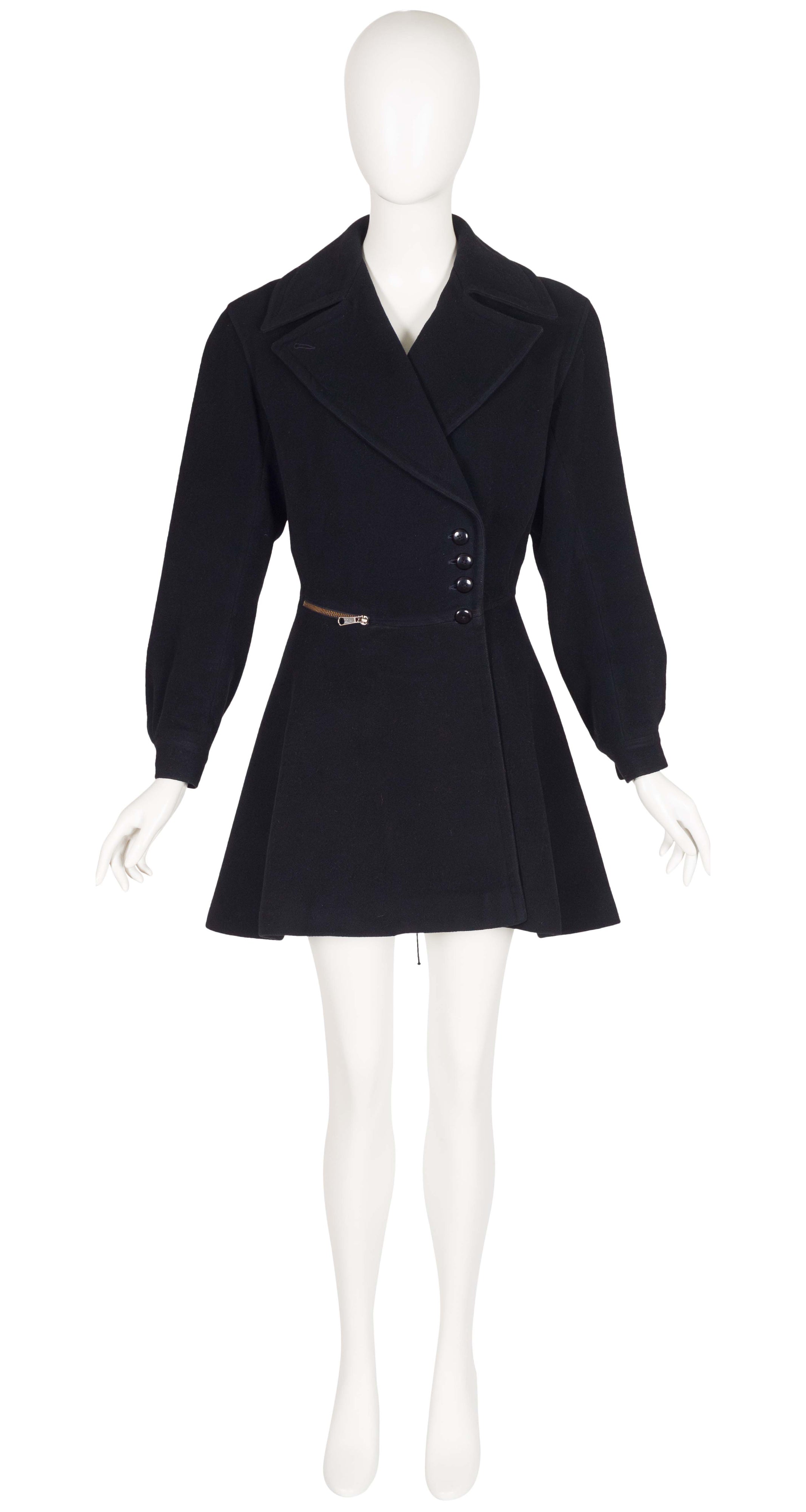 1990-91 F/W Runway Black Wool Lace-Up Back Coat