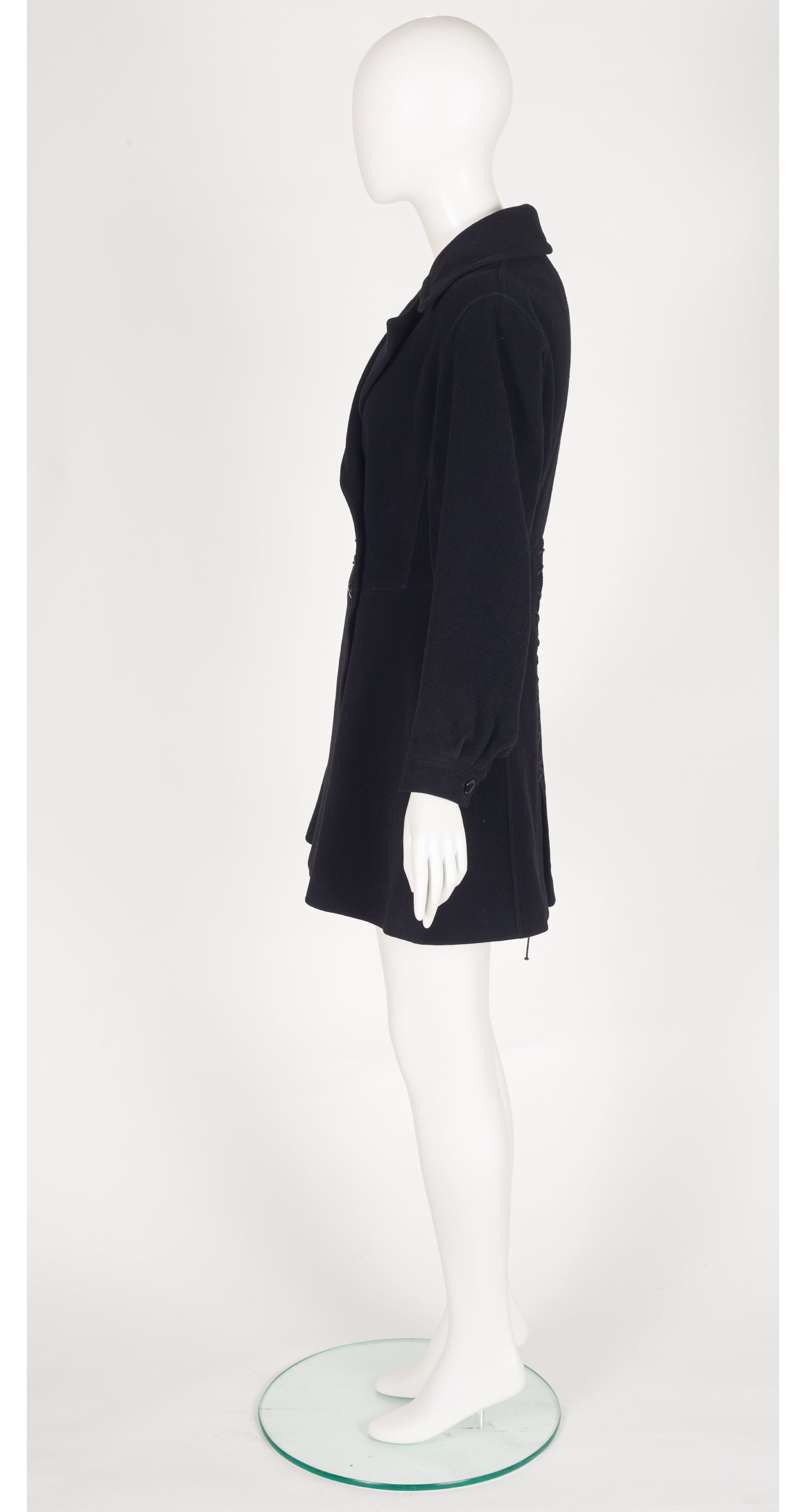 1990-91 F/W Runway Black Wool Lace-Up Back Coat