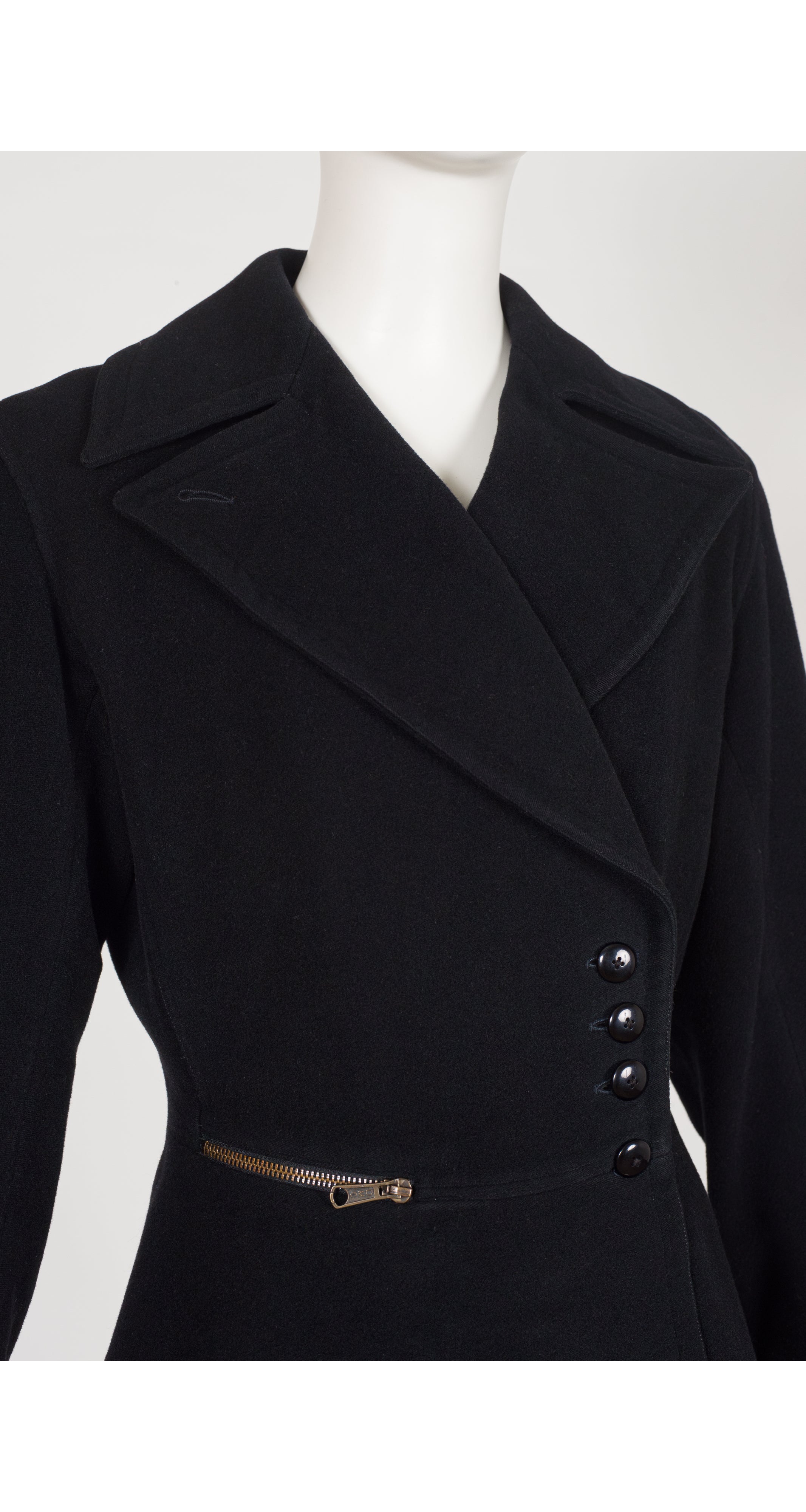 1990-91 F/W Runway Black Wool Lace-Up Back Coat