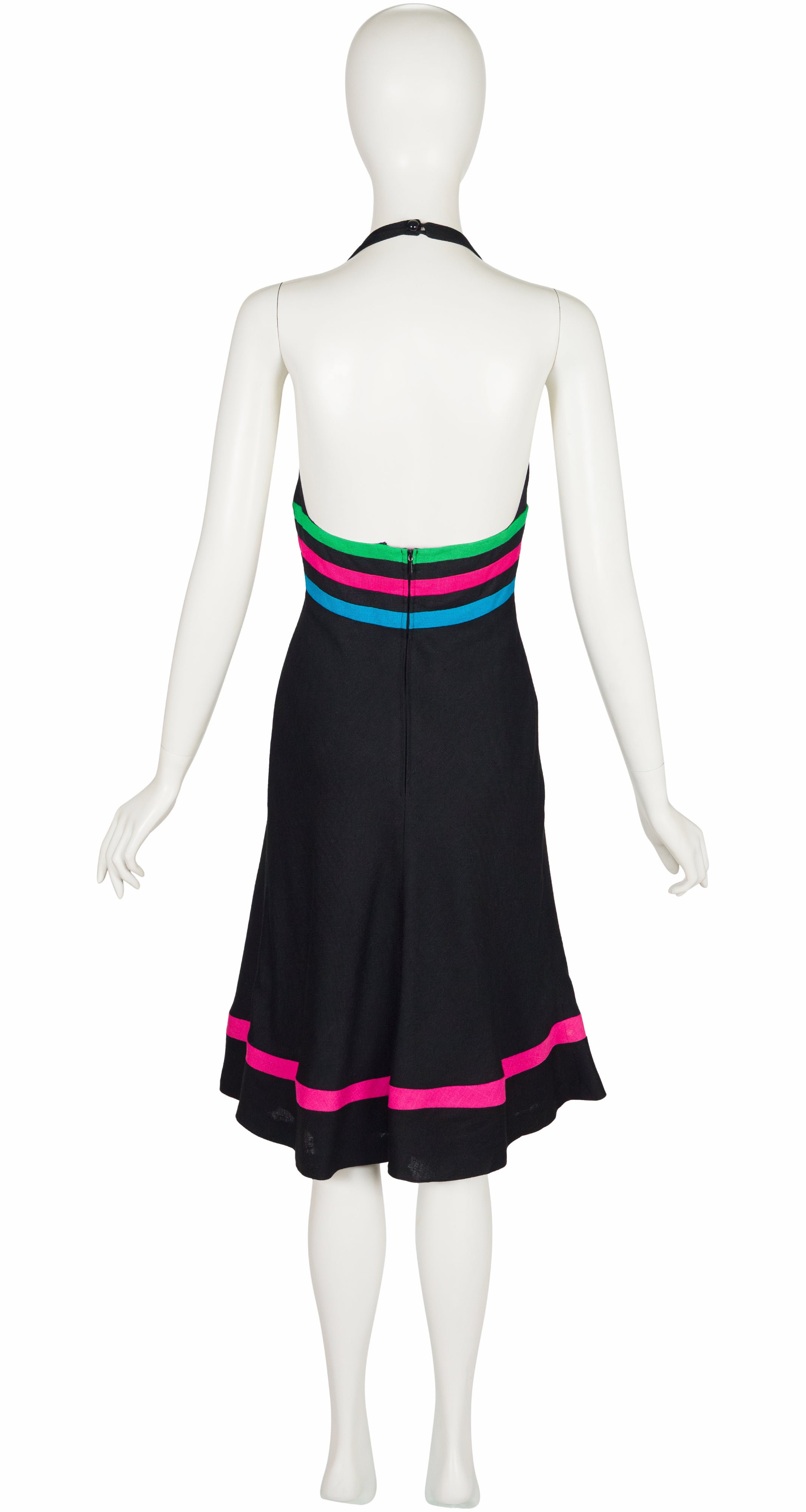 1970s Striped Black Halter Neck Dress