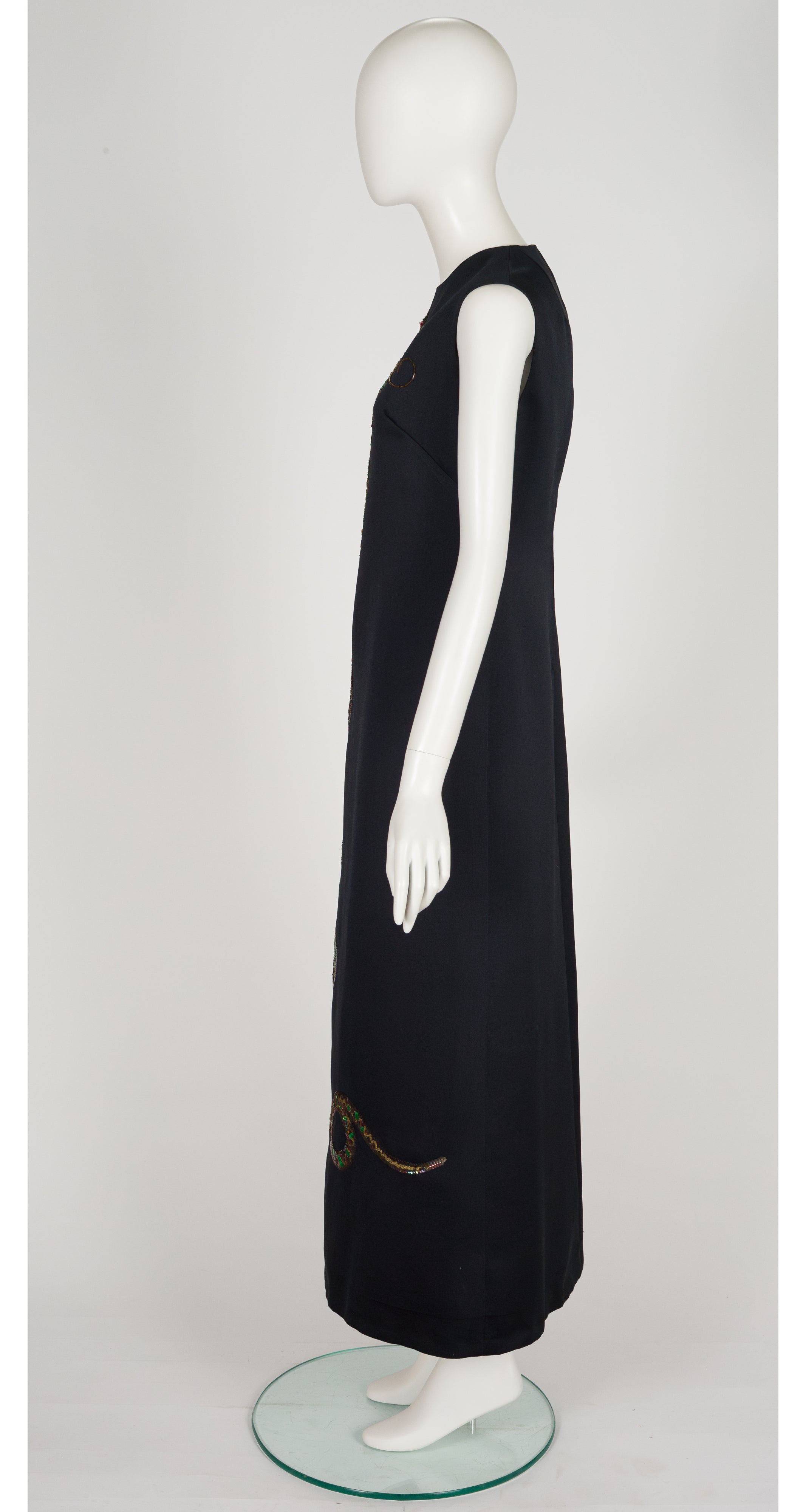 1960s Sequin Cobra Snake Black Evening Gown