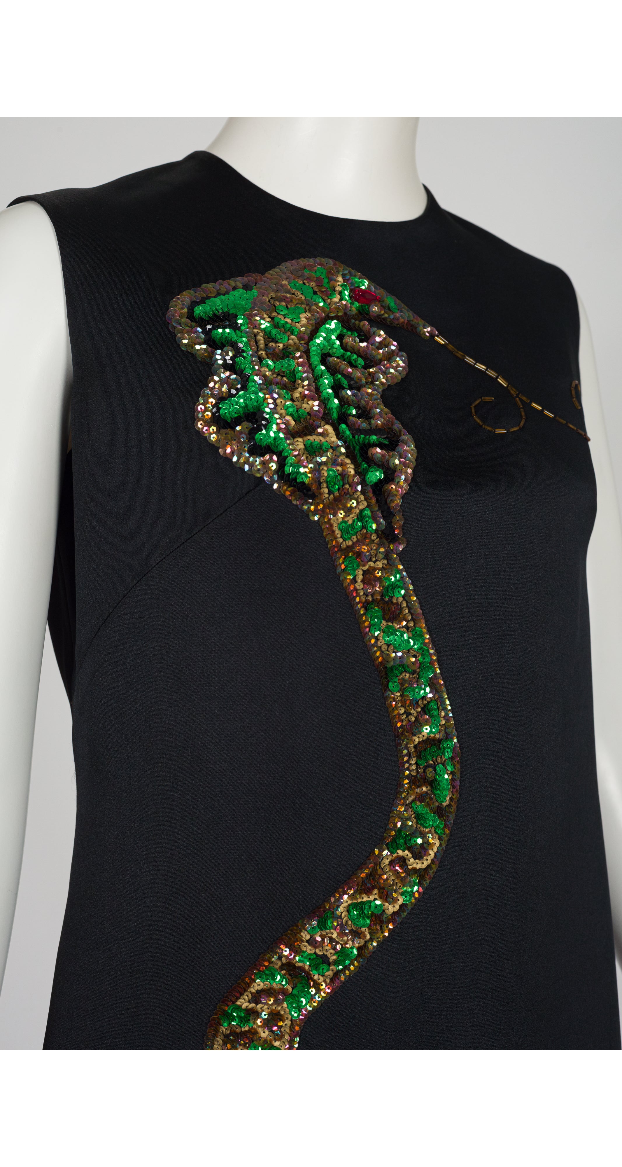 1960s Sequin Cobra Snake Black Evening Gown