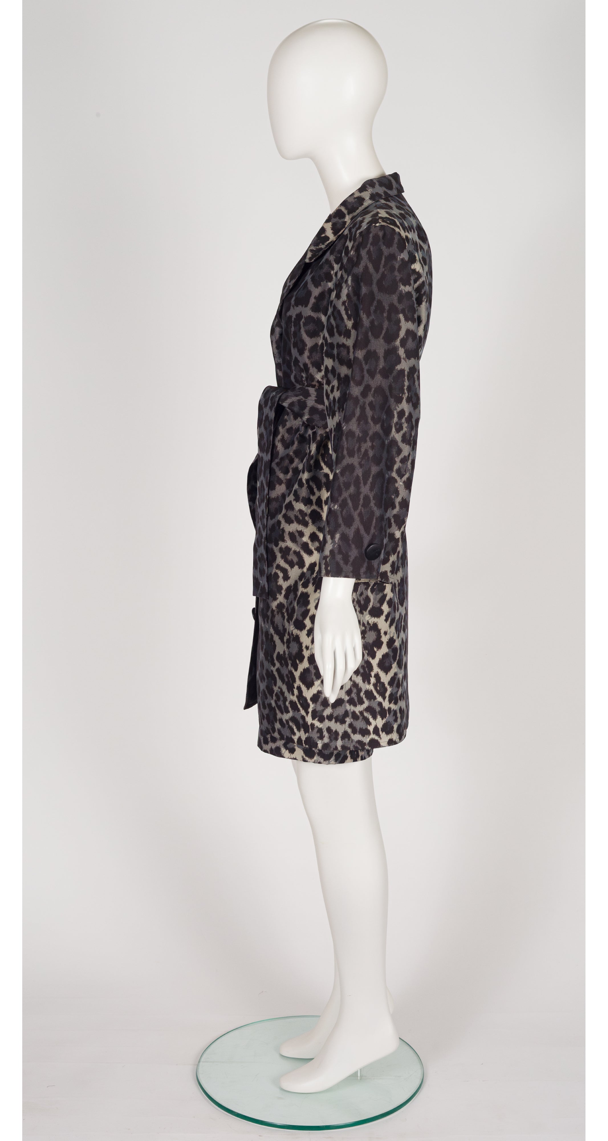 1990 F/W Gray Leopard Print Trench Coat & Skirt Set