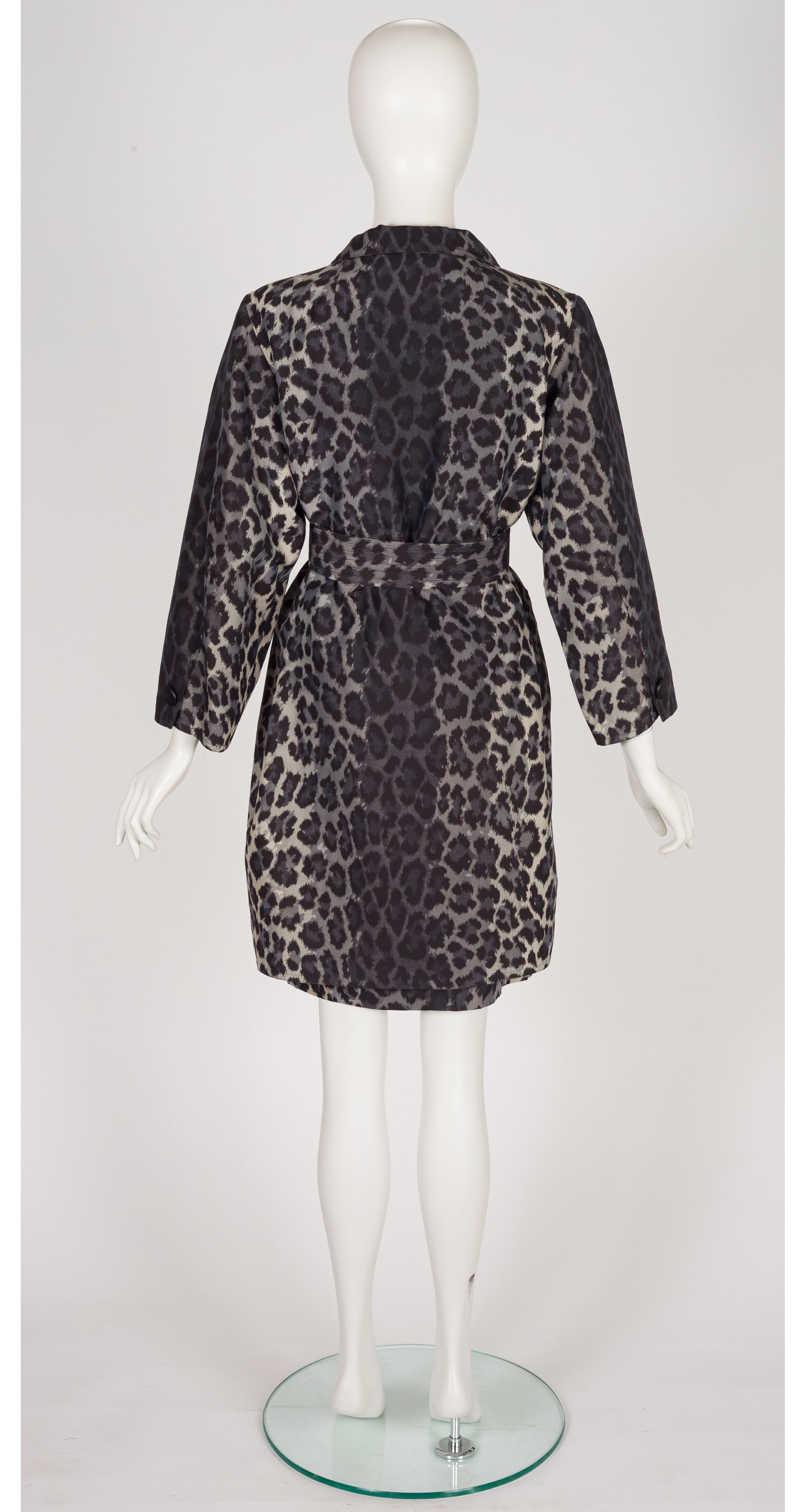 1990 F/W Gray Leopard Print Trench Coat & Skirt Set