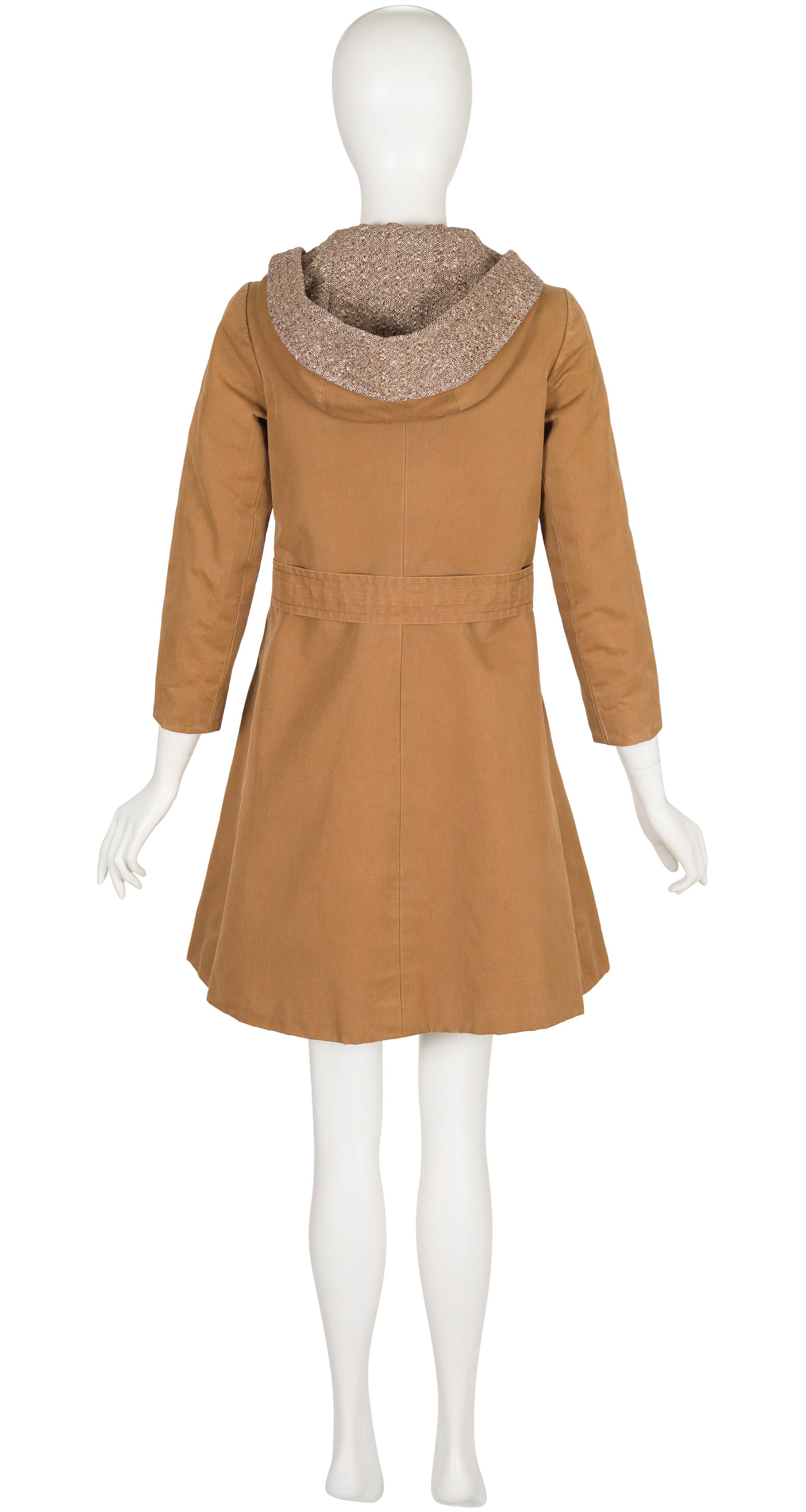 1960s/1970s Brown Cotton Canvas & Tweed Hooded Coat