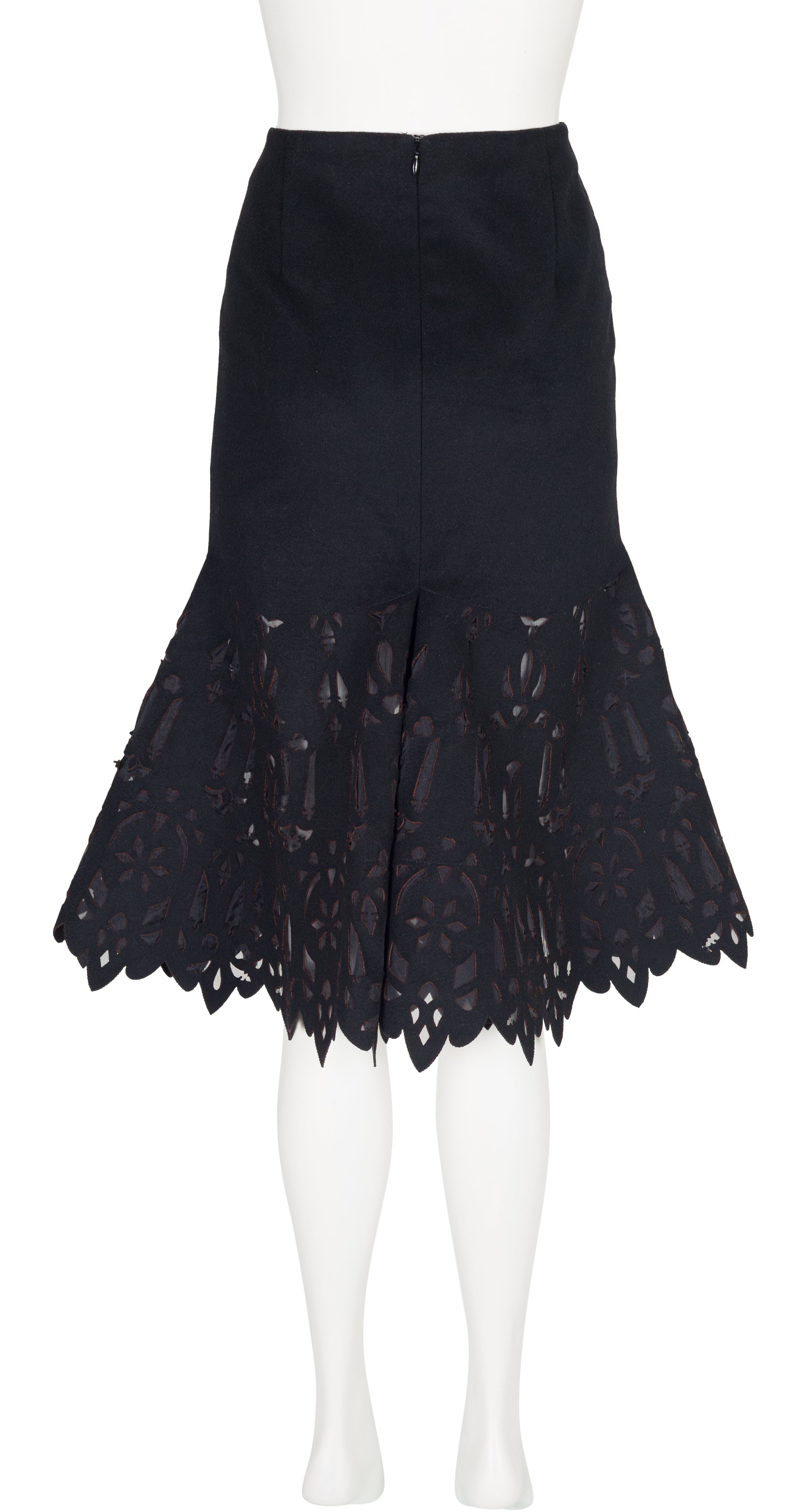 2004 Pre-Fall Black Wool Laser Cut Mermaid Skirt