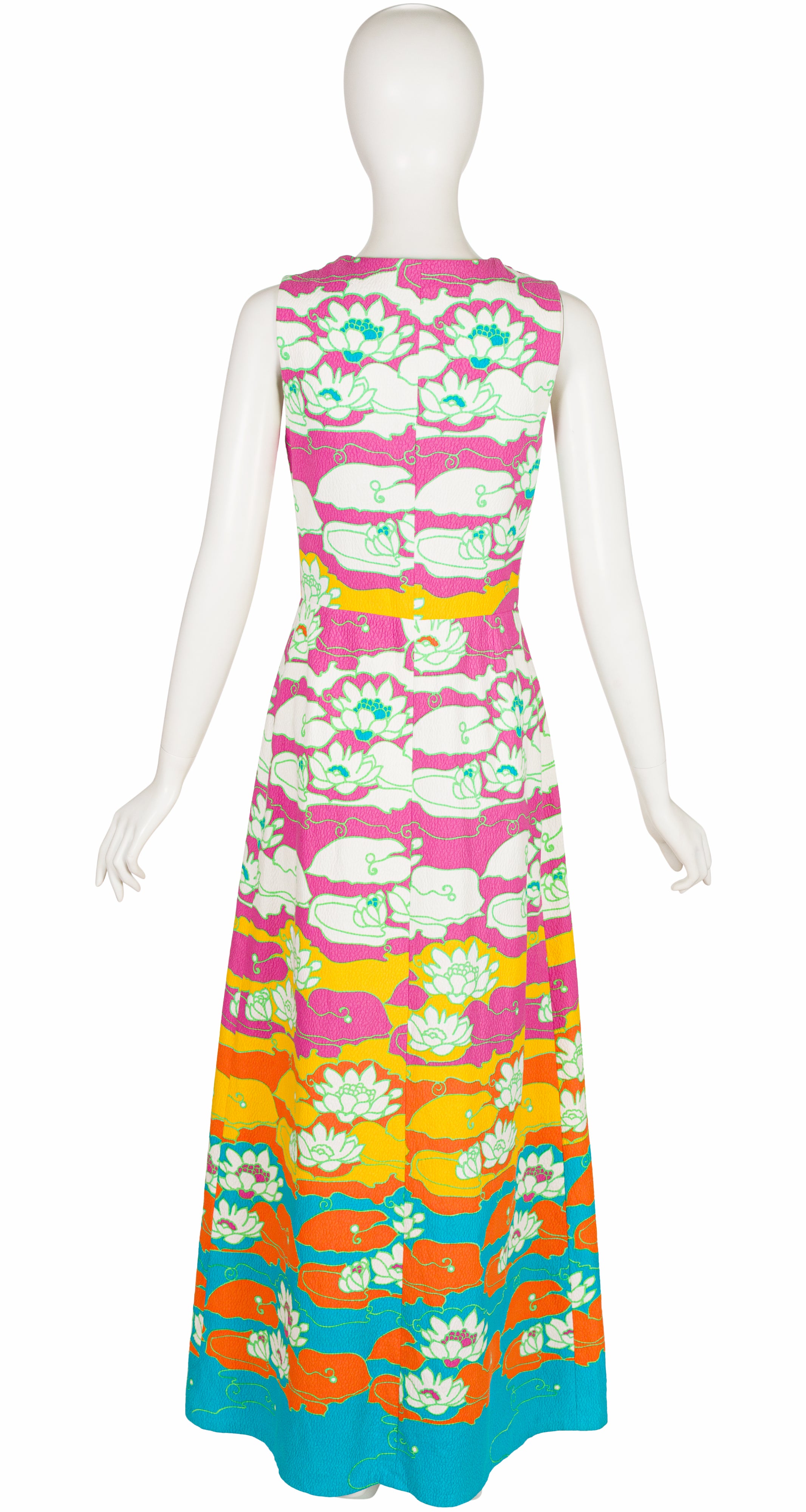 1970s Lily Pad Print Cotton Piqué Maxi Dress