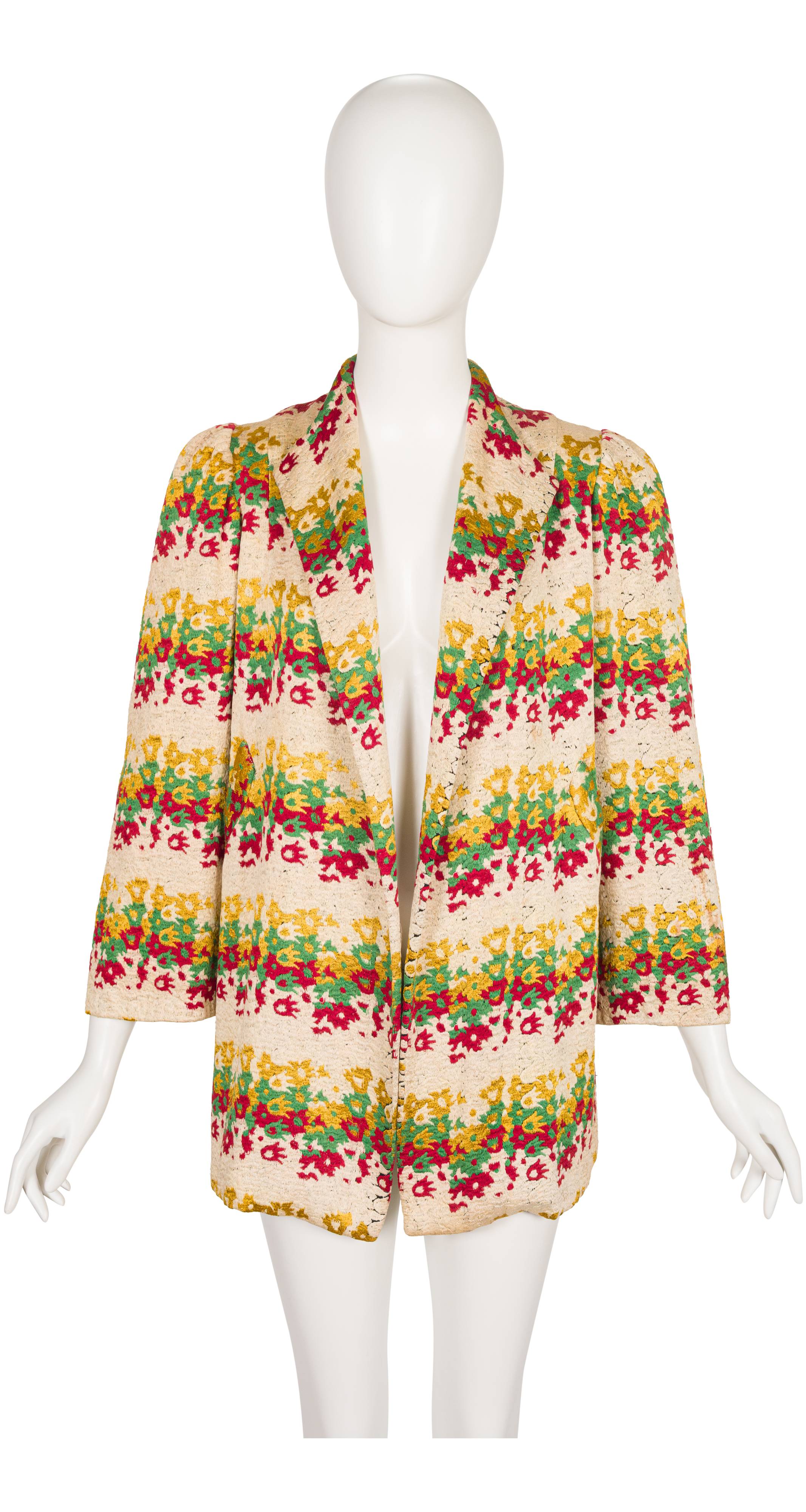 1940s Floral Heavily Embroidered Puff Shoulder Jacket