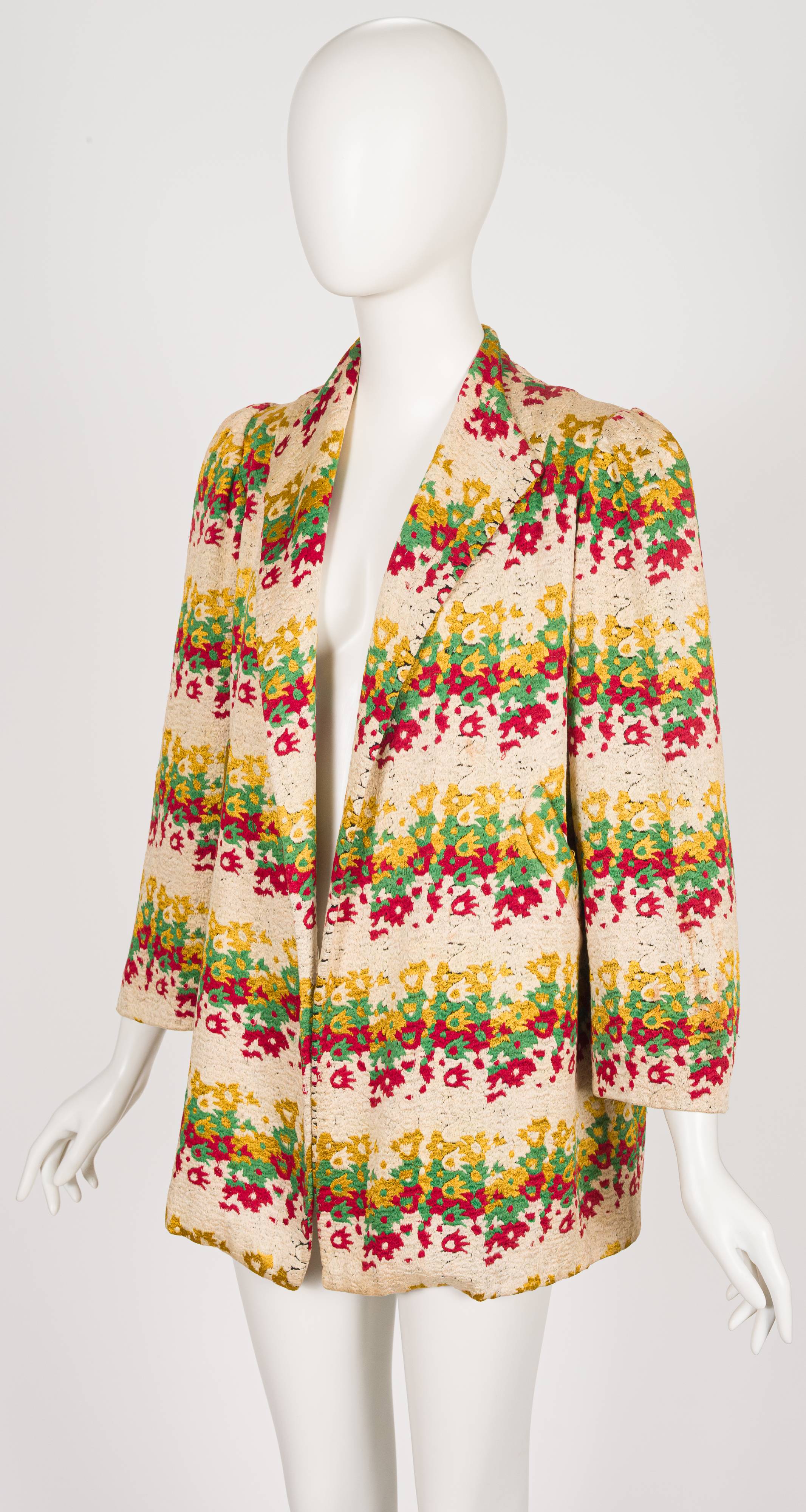 1940s Floral Heavily Embroidered Puff Shoulder Jacket