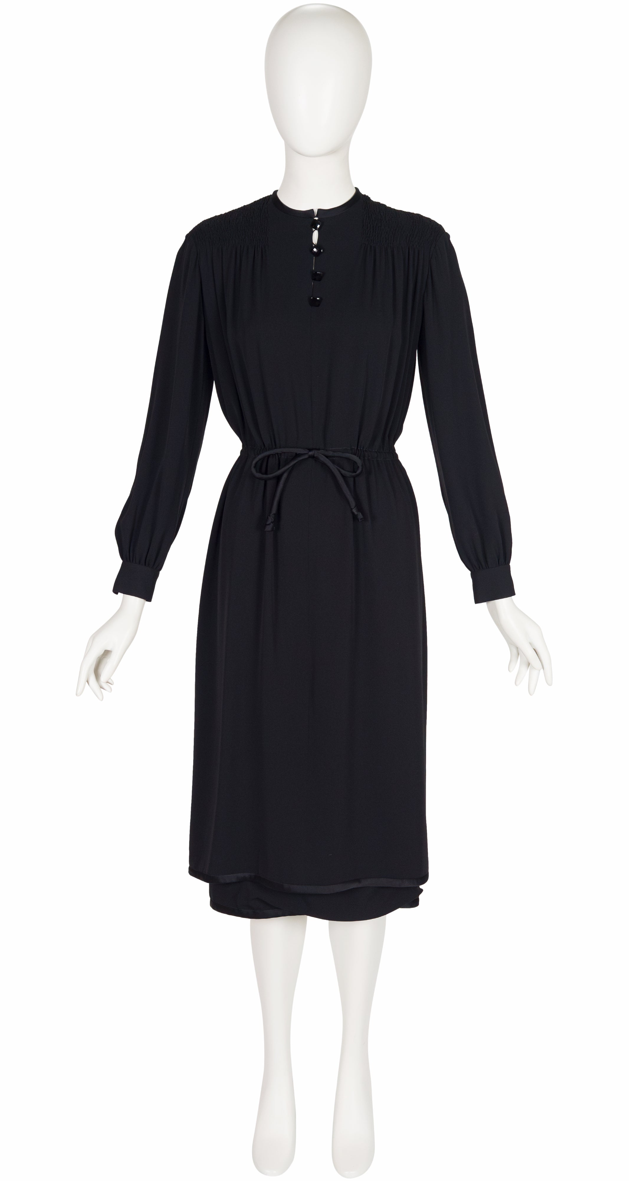 1975 Black Silk Crepe Long Sleeve Dress