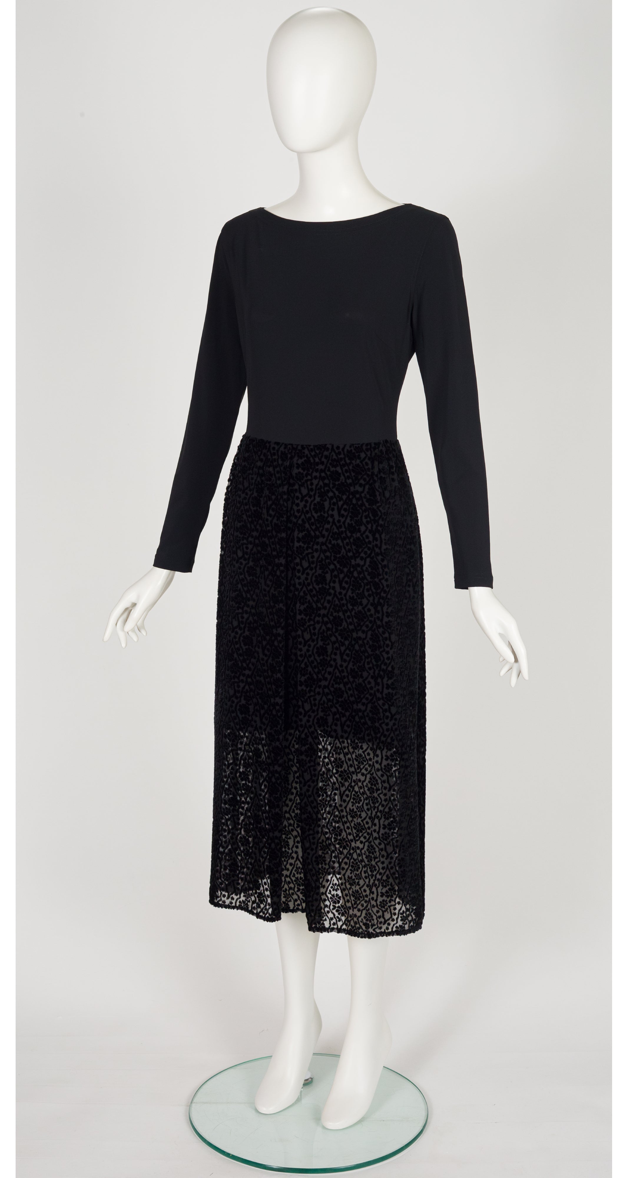 1996-97 F/W Black Floral Devoré Velvet Maxi Dress