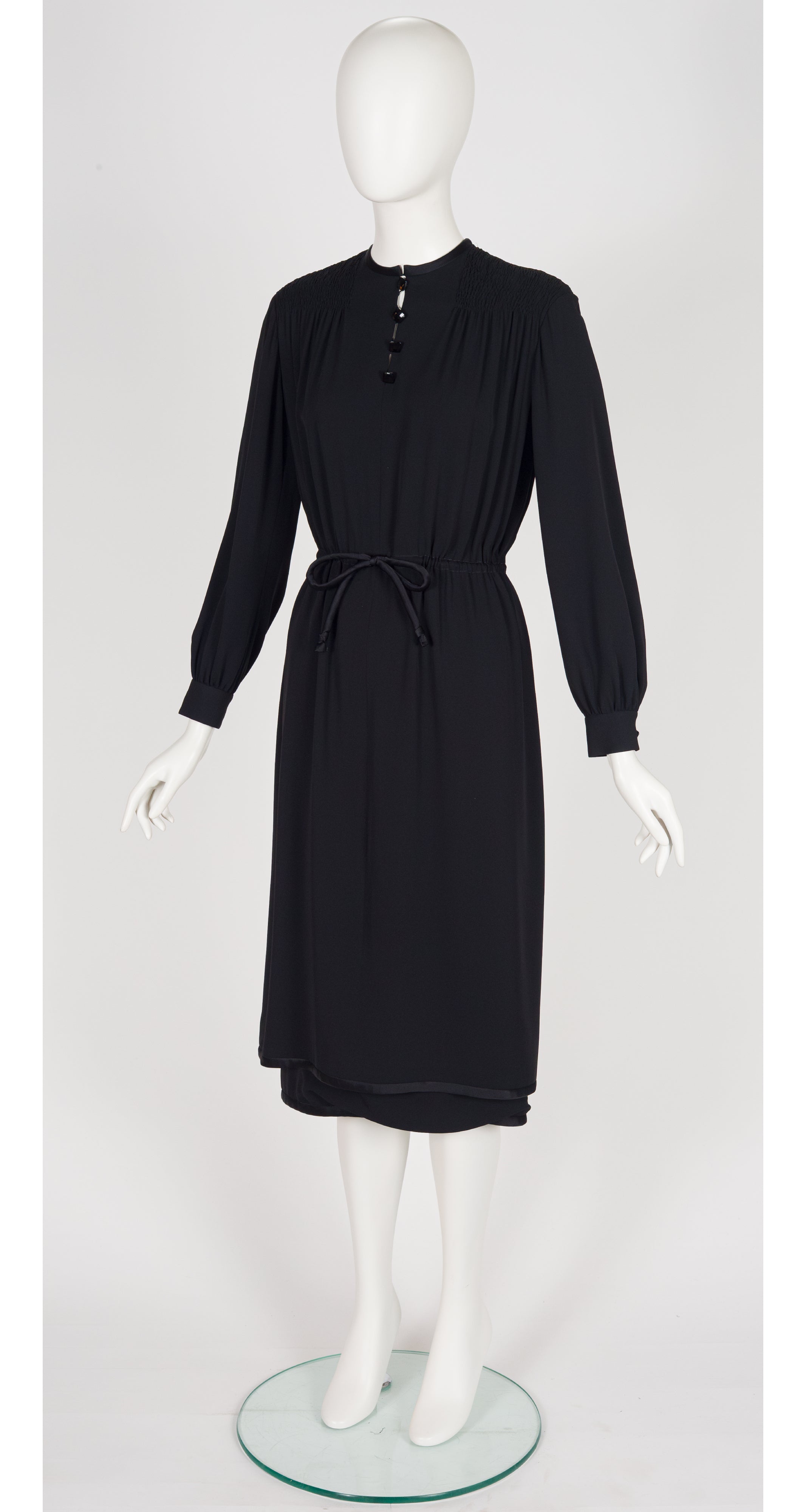 1975 Black Silk Crepe Long Sleeve Dress