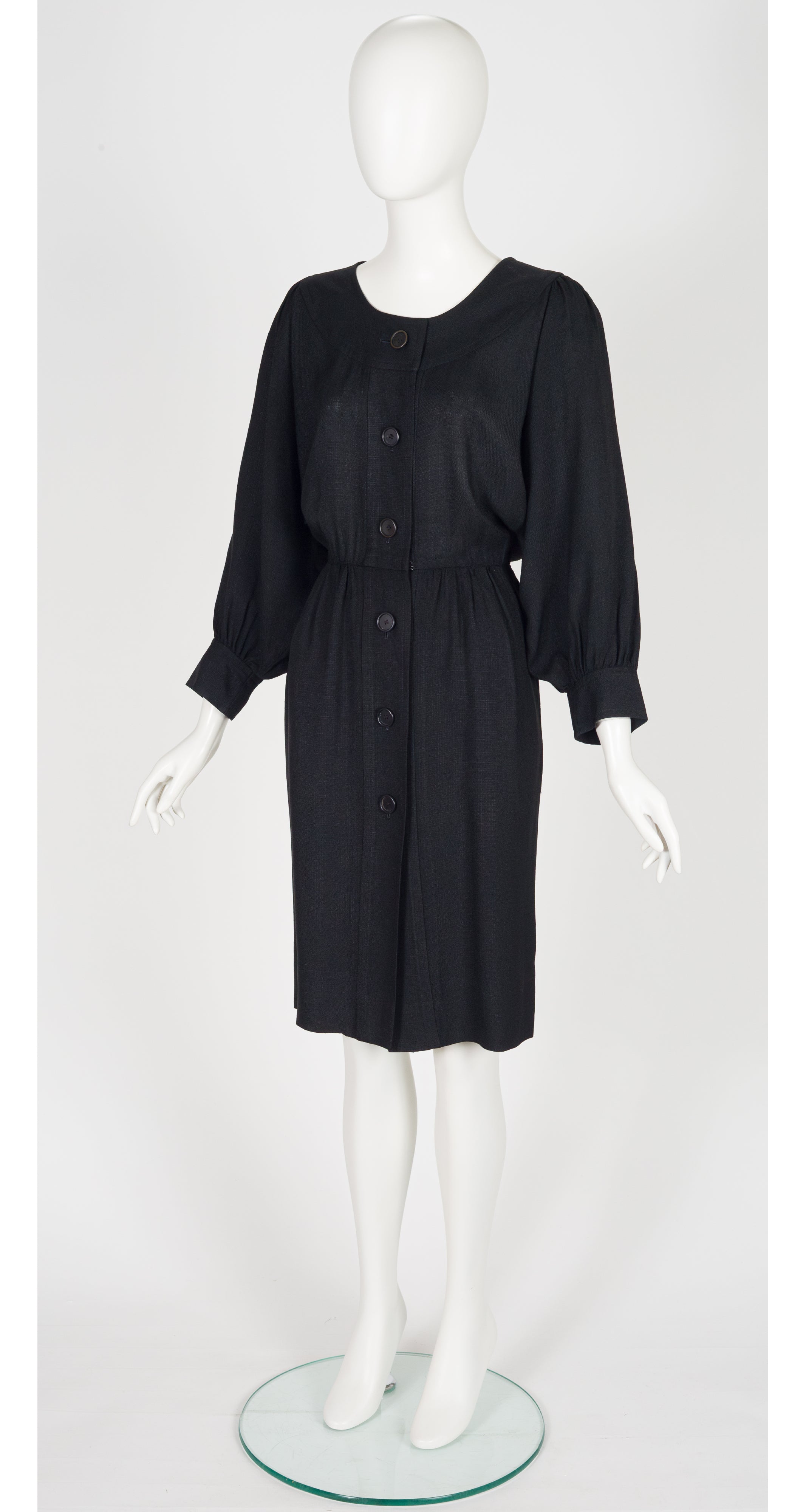 1980s Black Linen Dolman Sleeve Peasant Dress