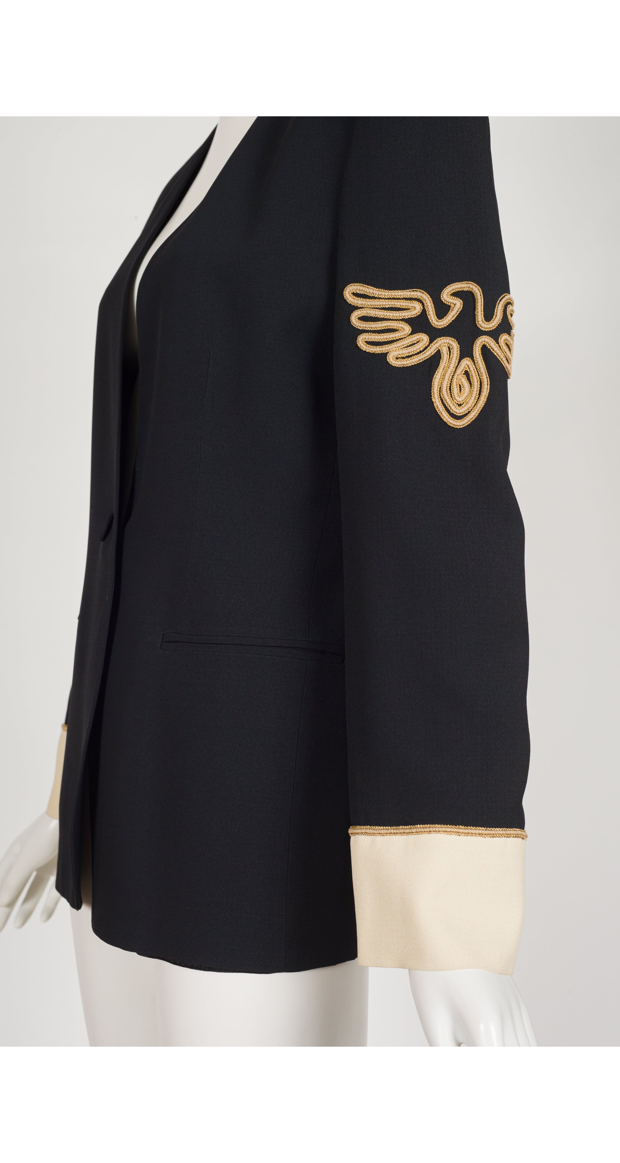 1993 S/S Logo Sleeve Black Viscose Crepe Blazer