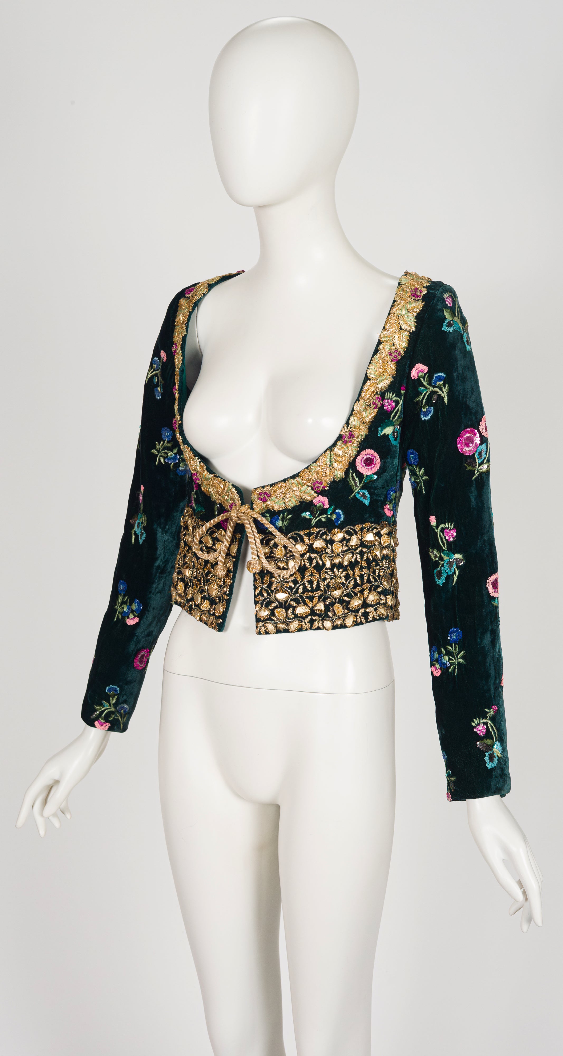 1988-89 F/W Gold Bullion Embellished Teal Velvet Bolero Jacket