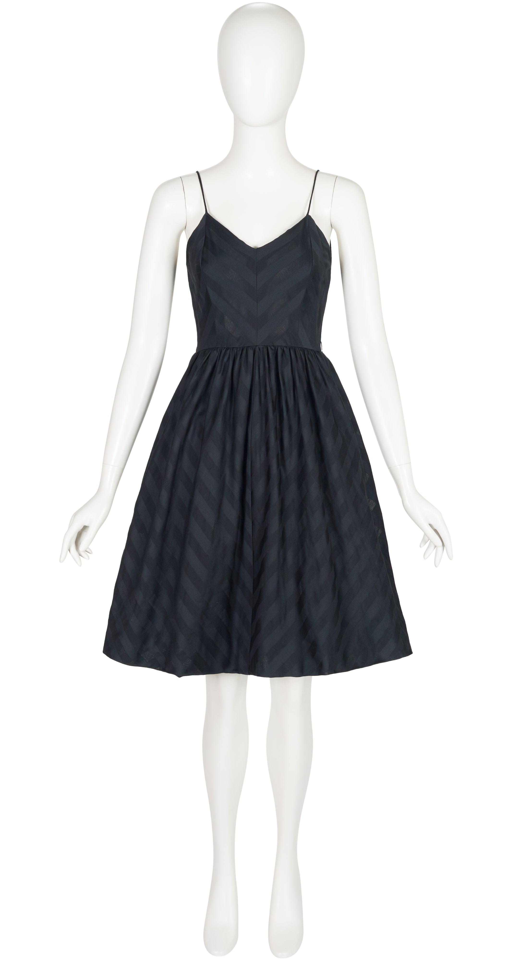 1970s Black Chevron Cotton Fit & Flare Sleeveless Dress