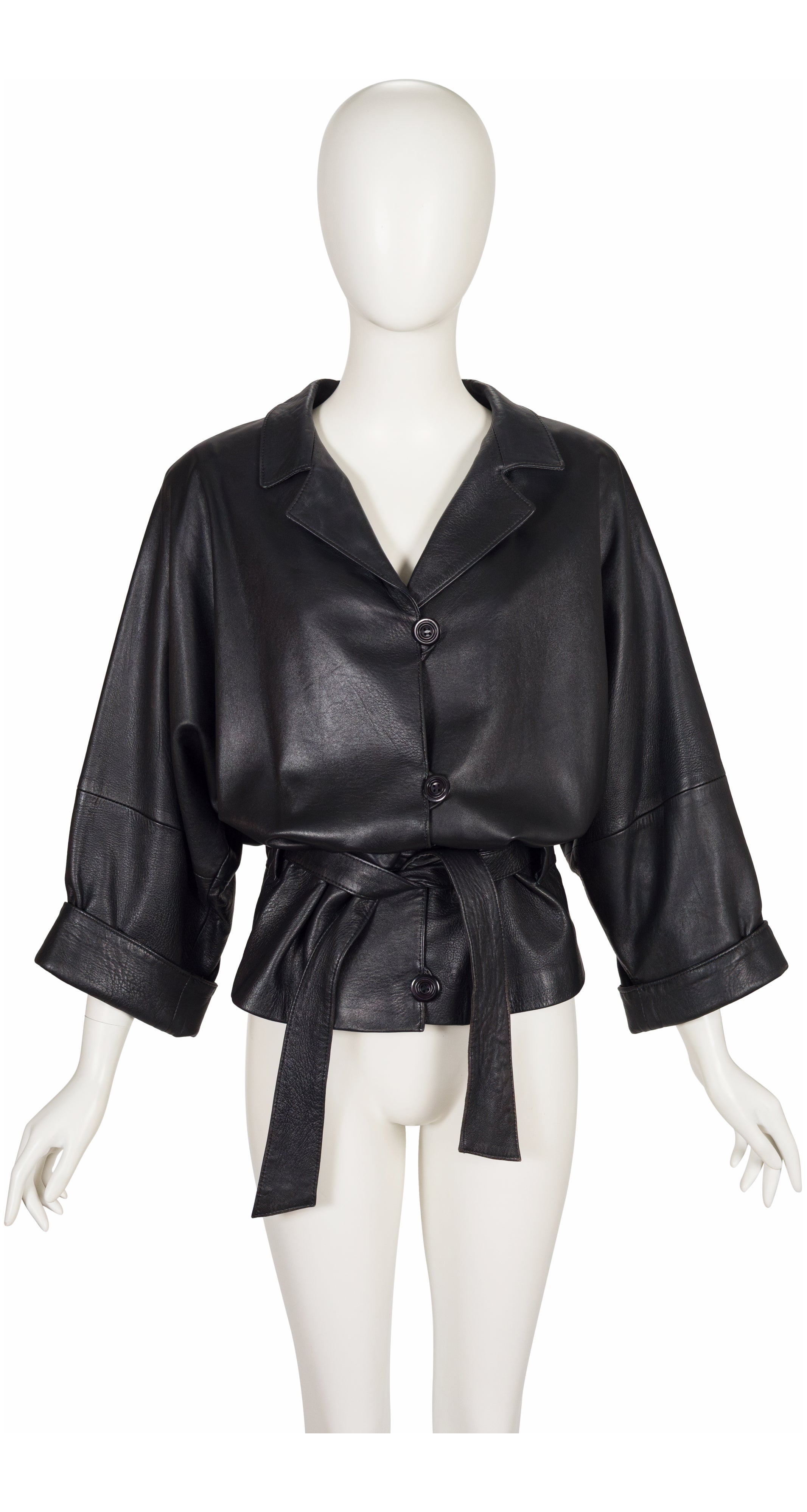 1980s Black Leather Dolman Sleeve Blouson Jacket