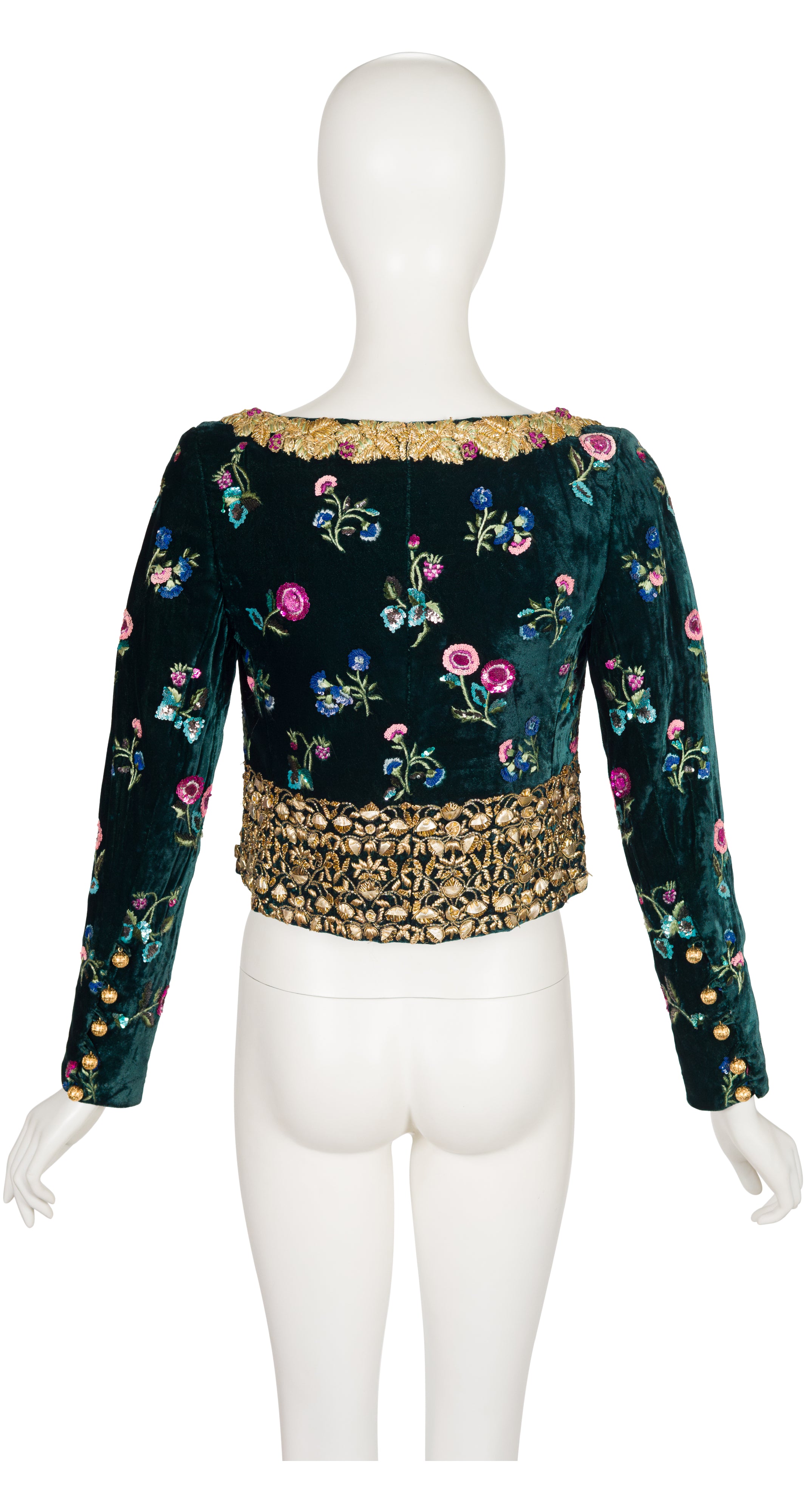 1988-89 F/W Gold Bullion Embellished Teal Velvet Bolero Jacket
