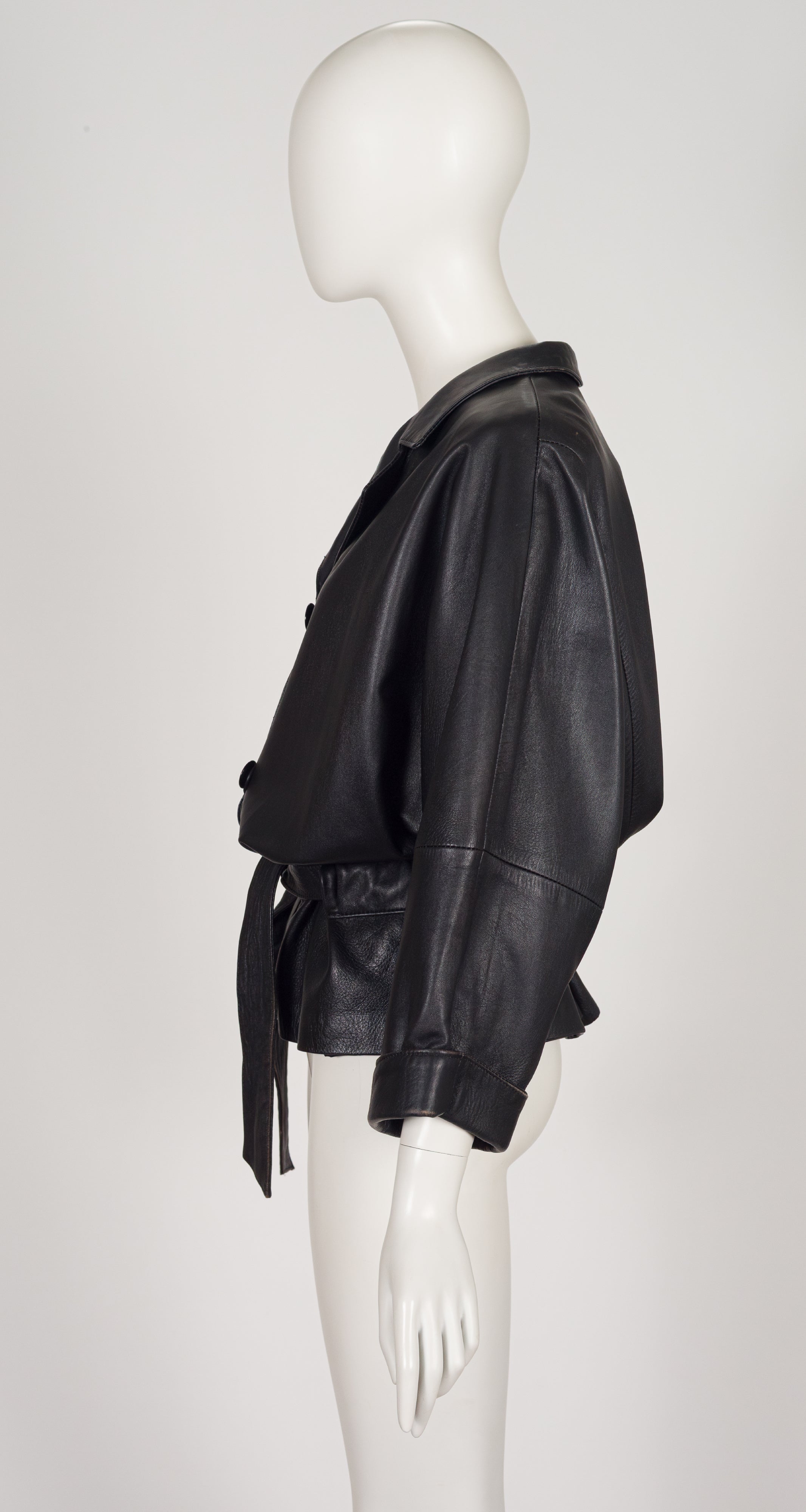 1980s Black Leather Dolman Sleeve Blouson Jacket