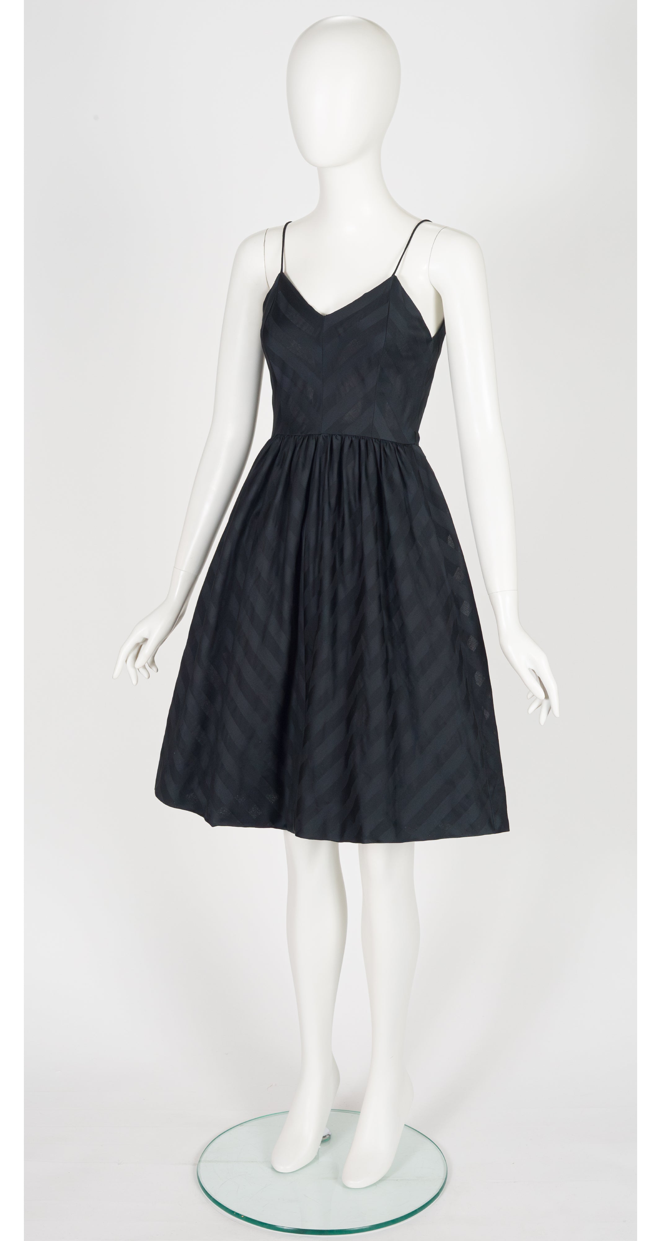 1970s Black Chevron Cotton Fit & Flare Sleeveless Dress