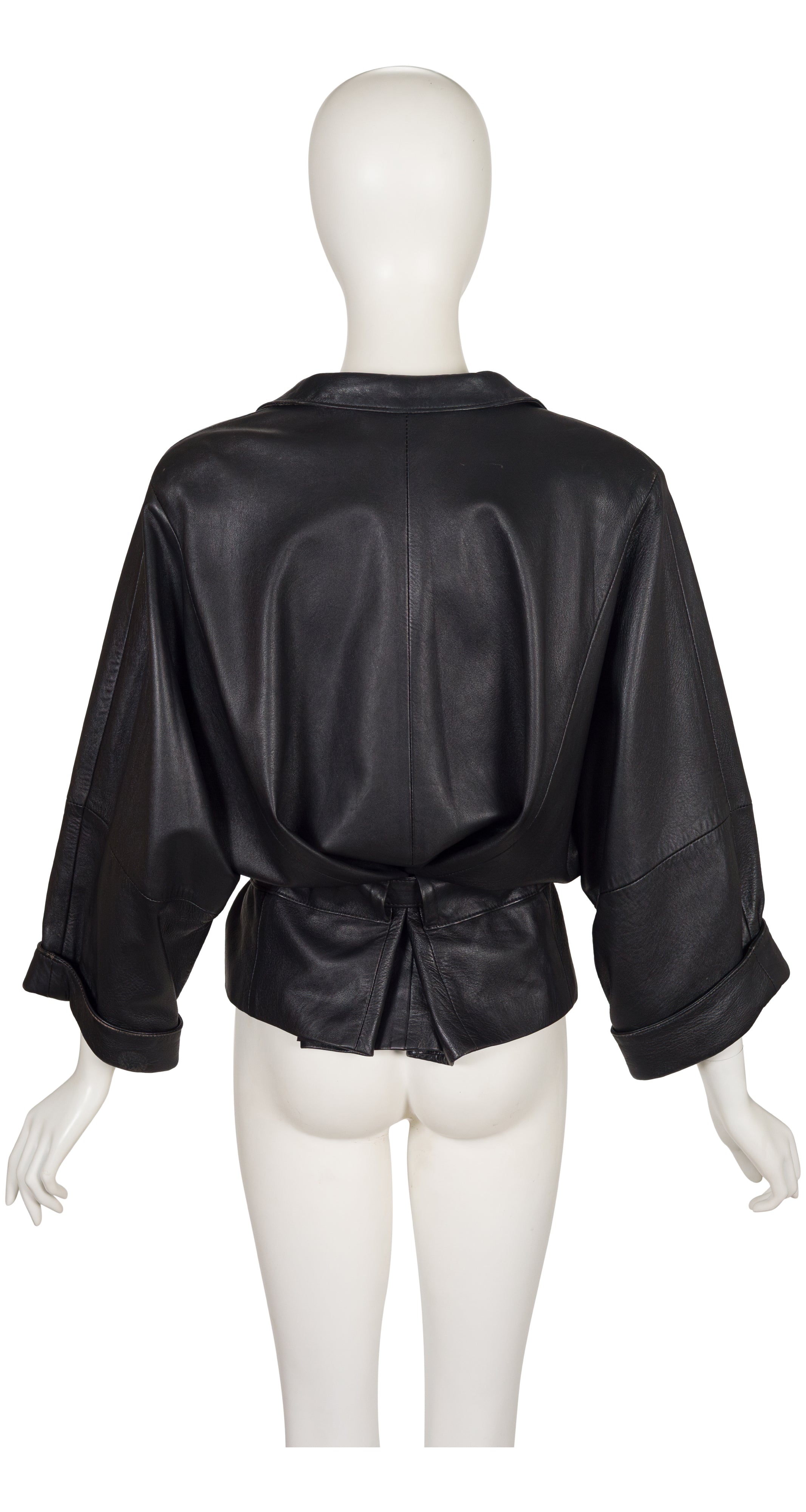 1980s Black Leather Dolman Sleeve Blouson Jacket