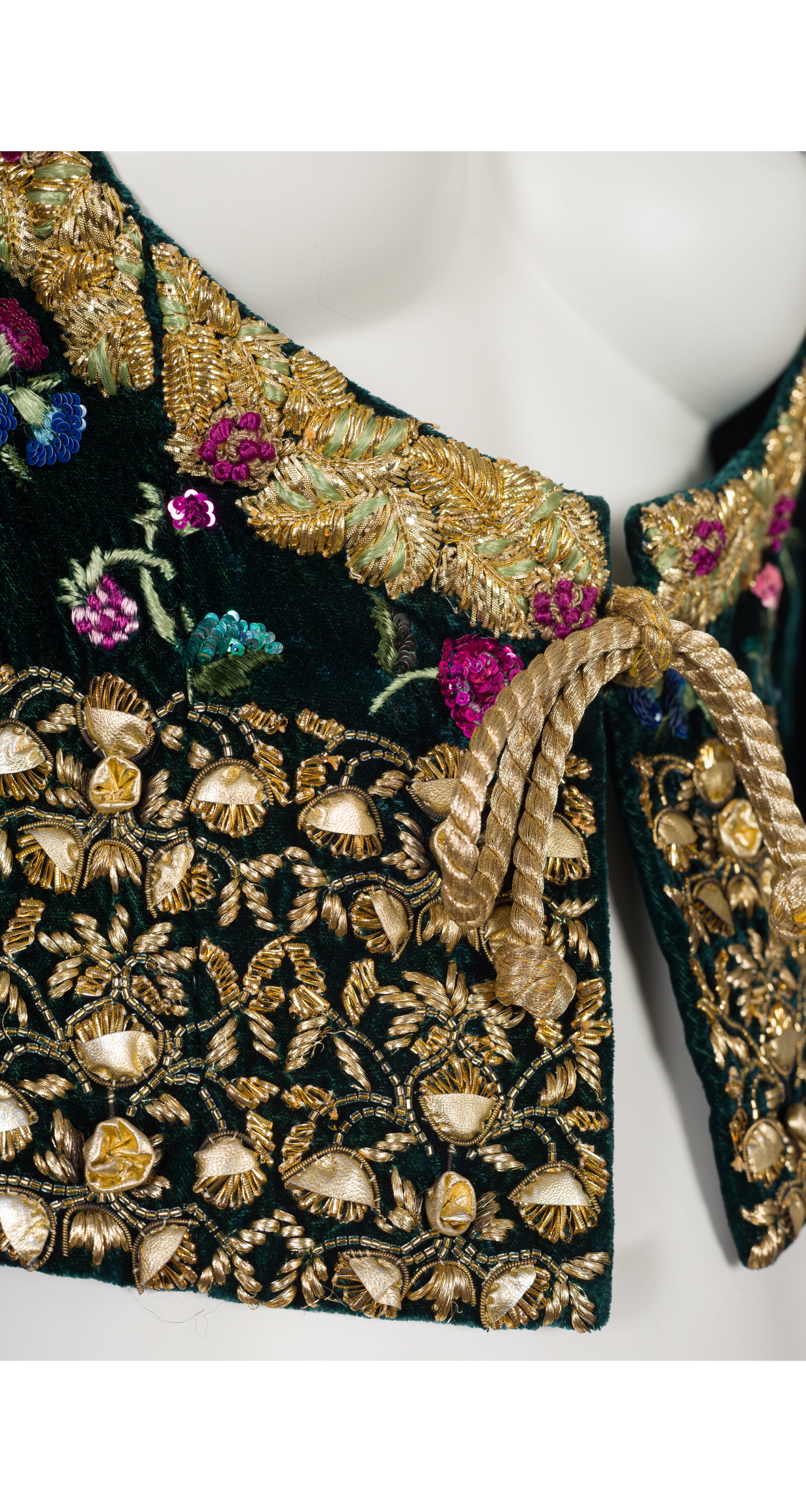 1988-89 F/W Gold Bullion Embellished Teal Velvet Bolero Jacket