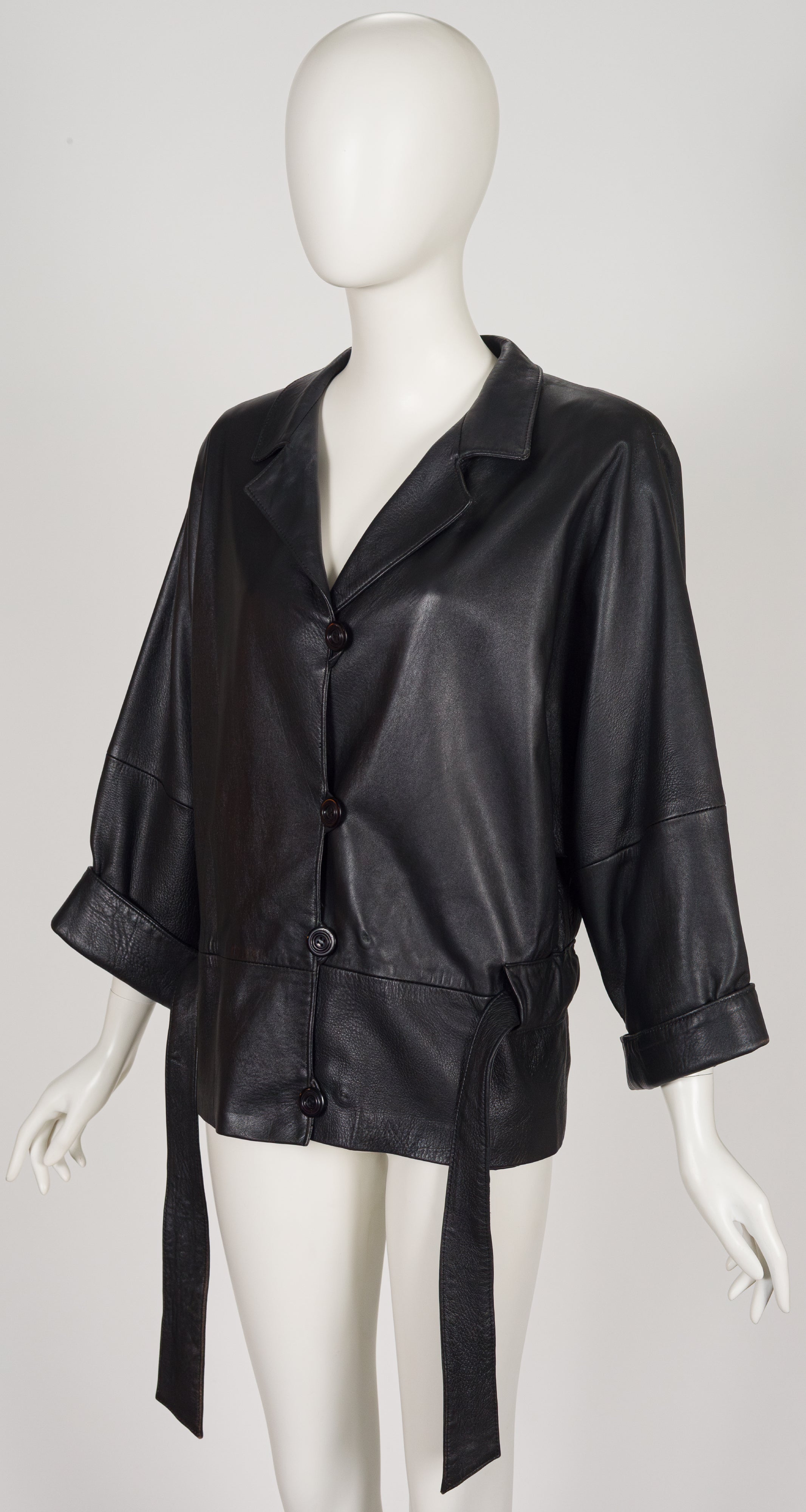 1980s Black Leather Dolman Sleeve Blouson Jacket