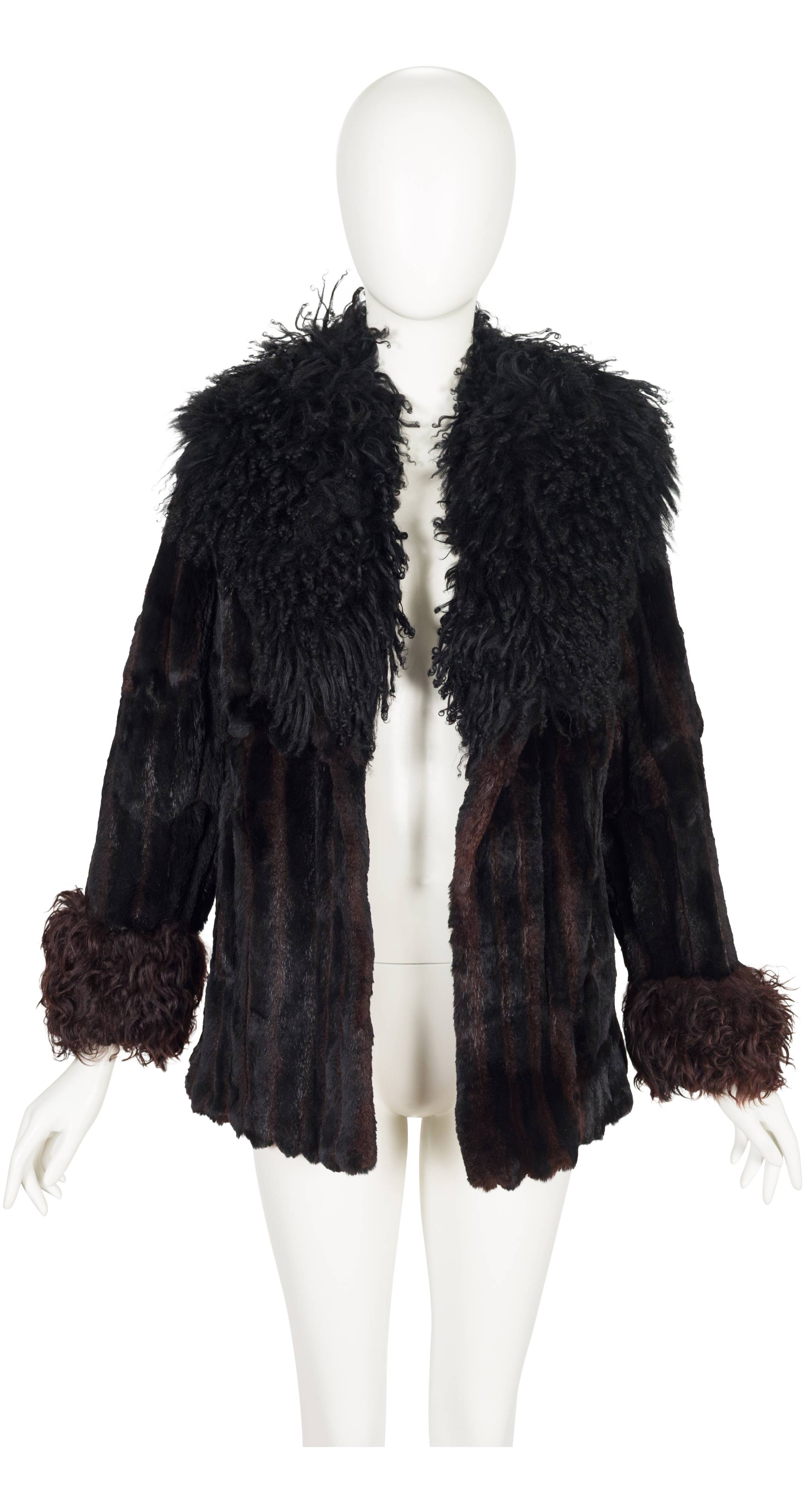 1970s Black & Brown Mongolian Lamb Fur Jacket