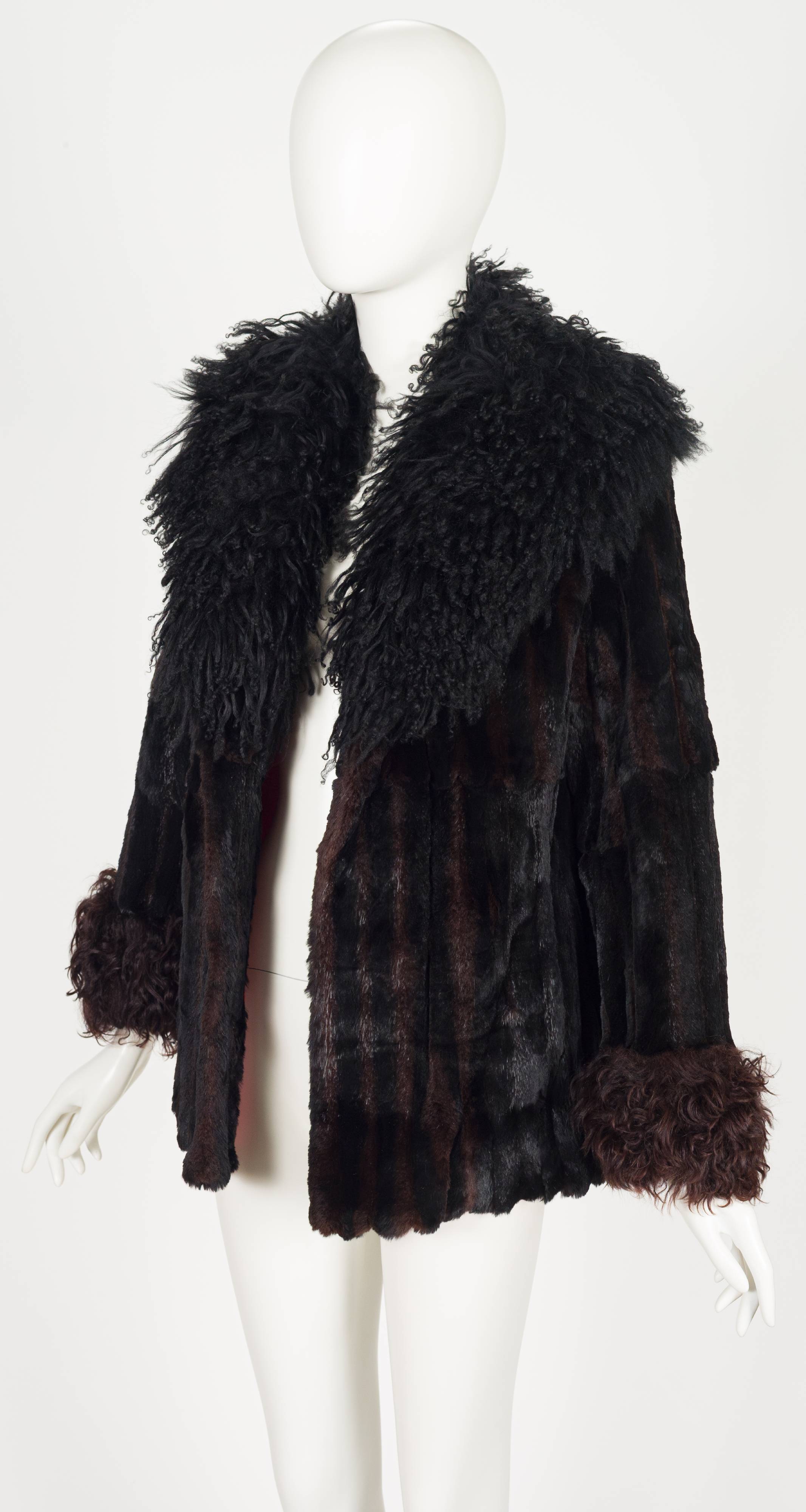 1970s Black & Brown Mongolian Lamb Fur Jacket