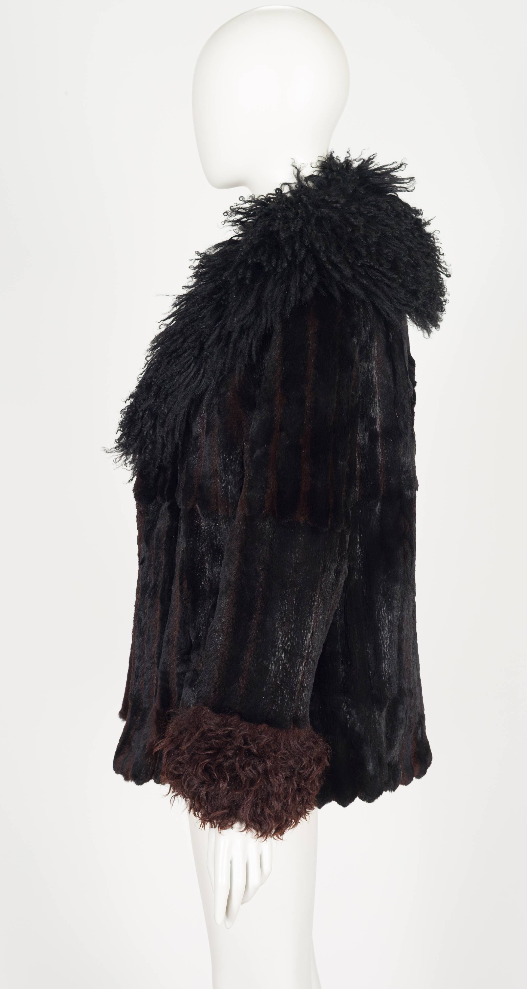 1970s Black & Brown Mongolian Lamb Fur Jacket