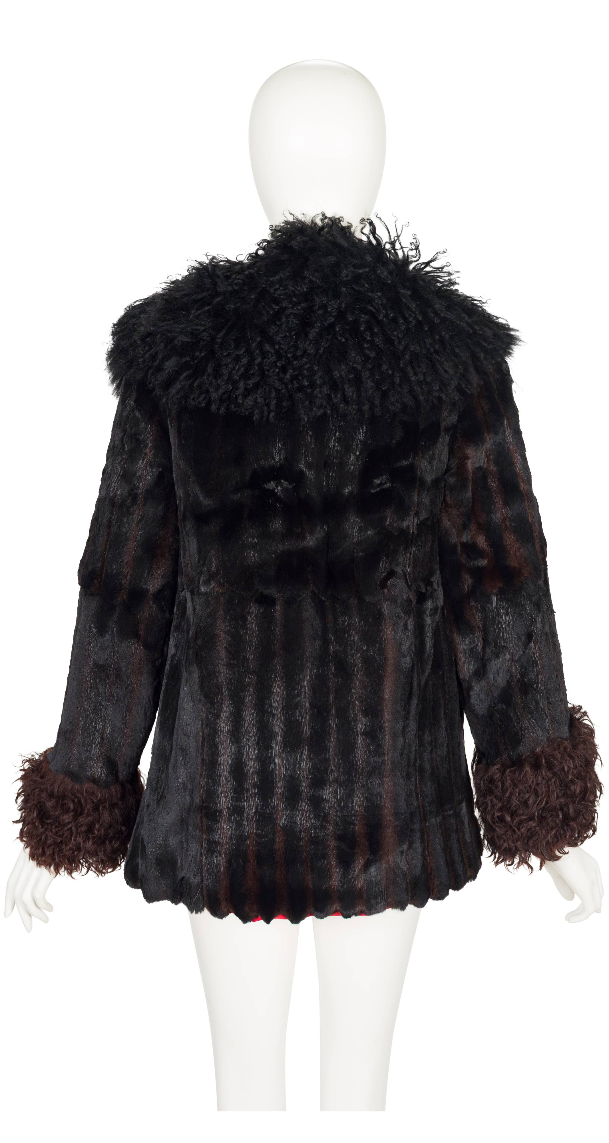 1970s Black & Brown Mongolian Lamb Fur Jacket