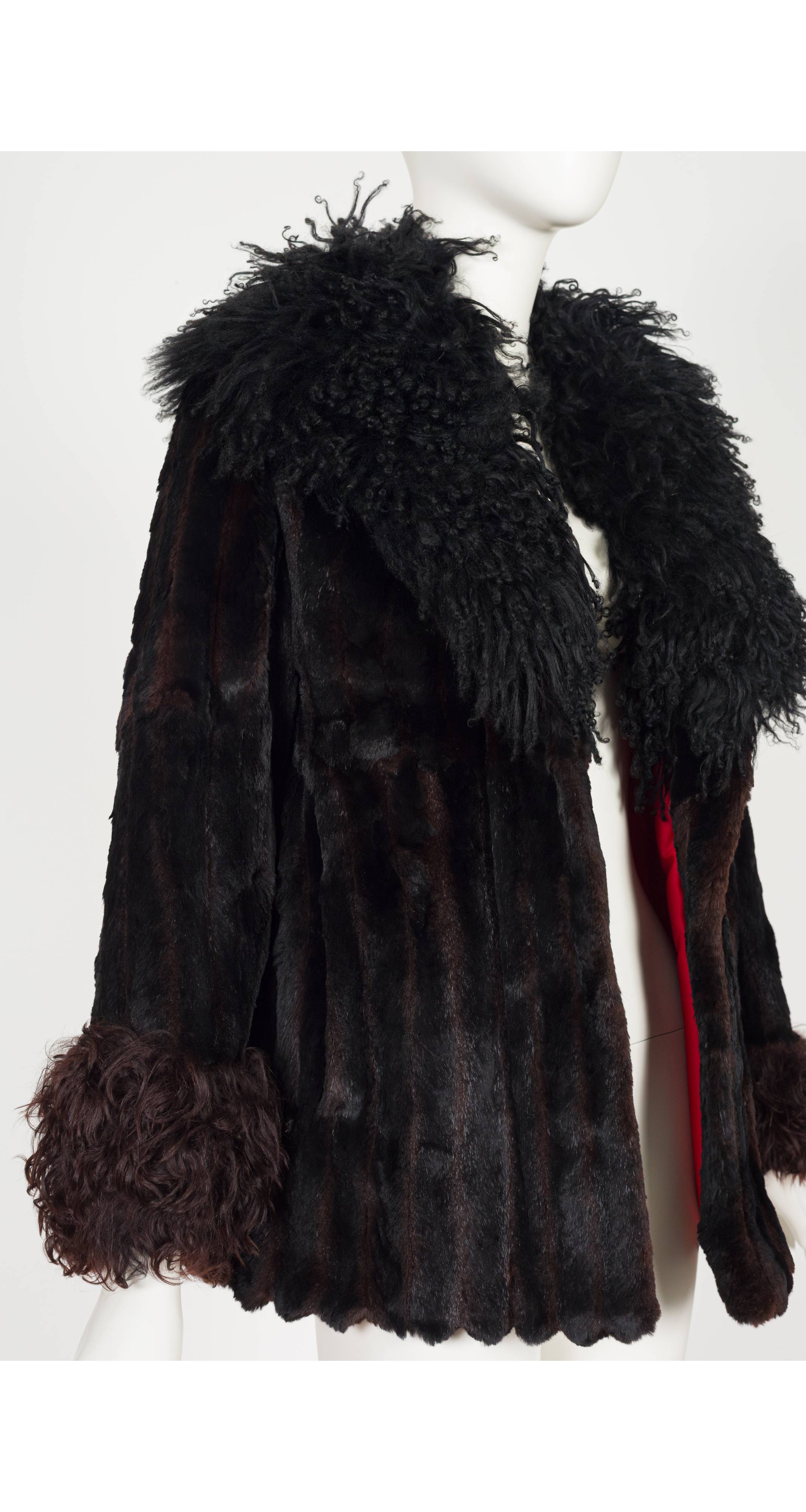 1970s Black & Brown Mongolian Lamb Fur Jacket