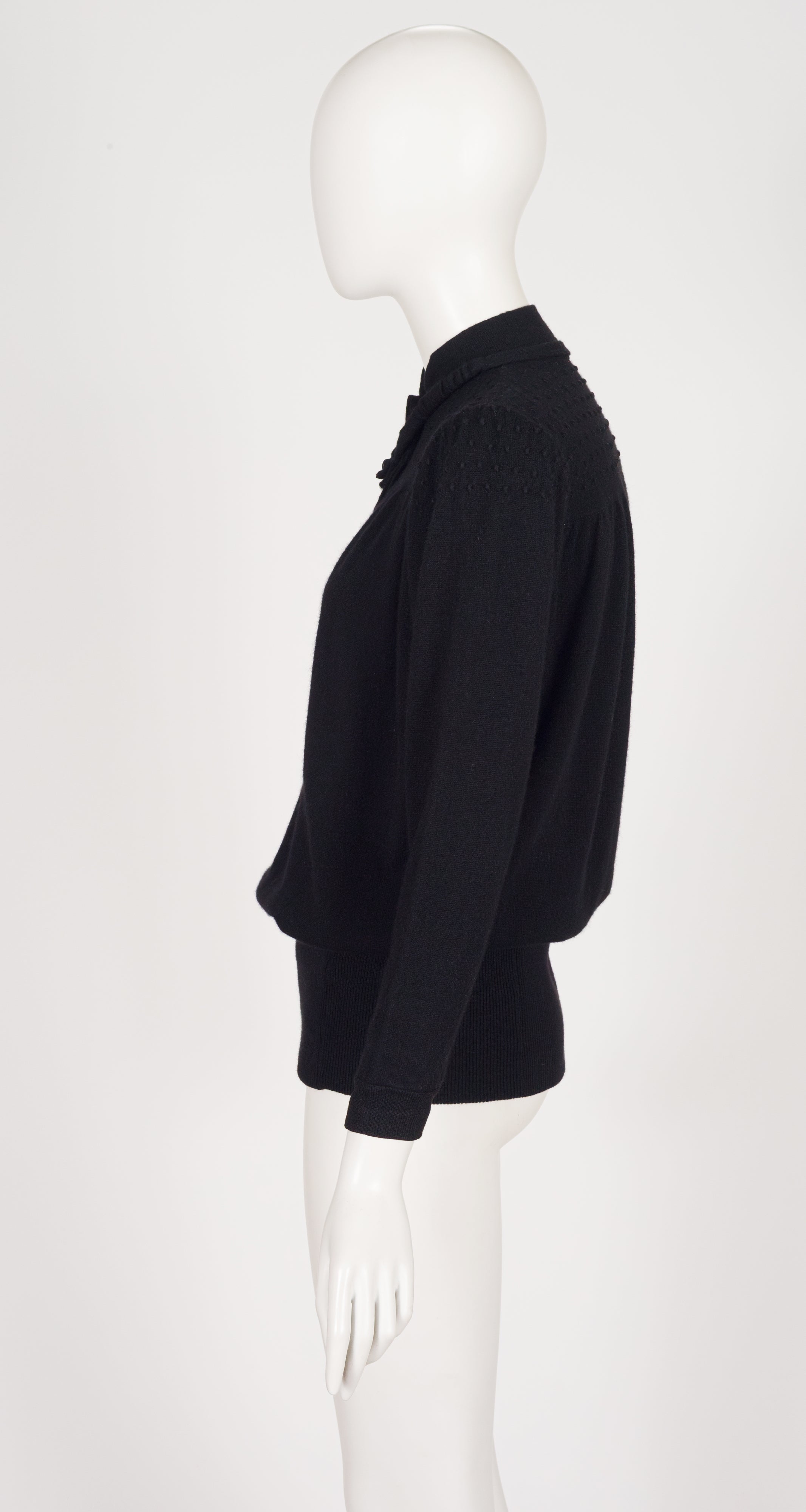 1970s Swiss Dot Black Cashmere Knit Sweater