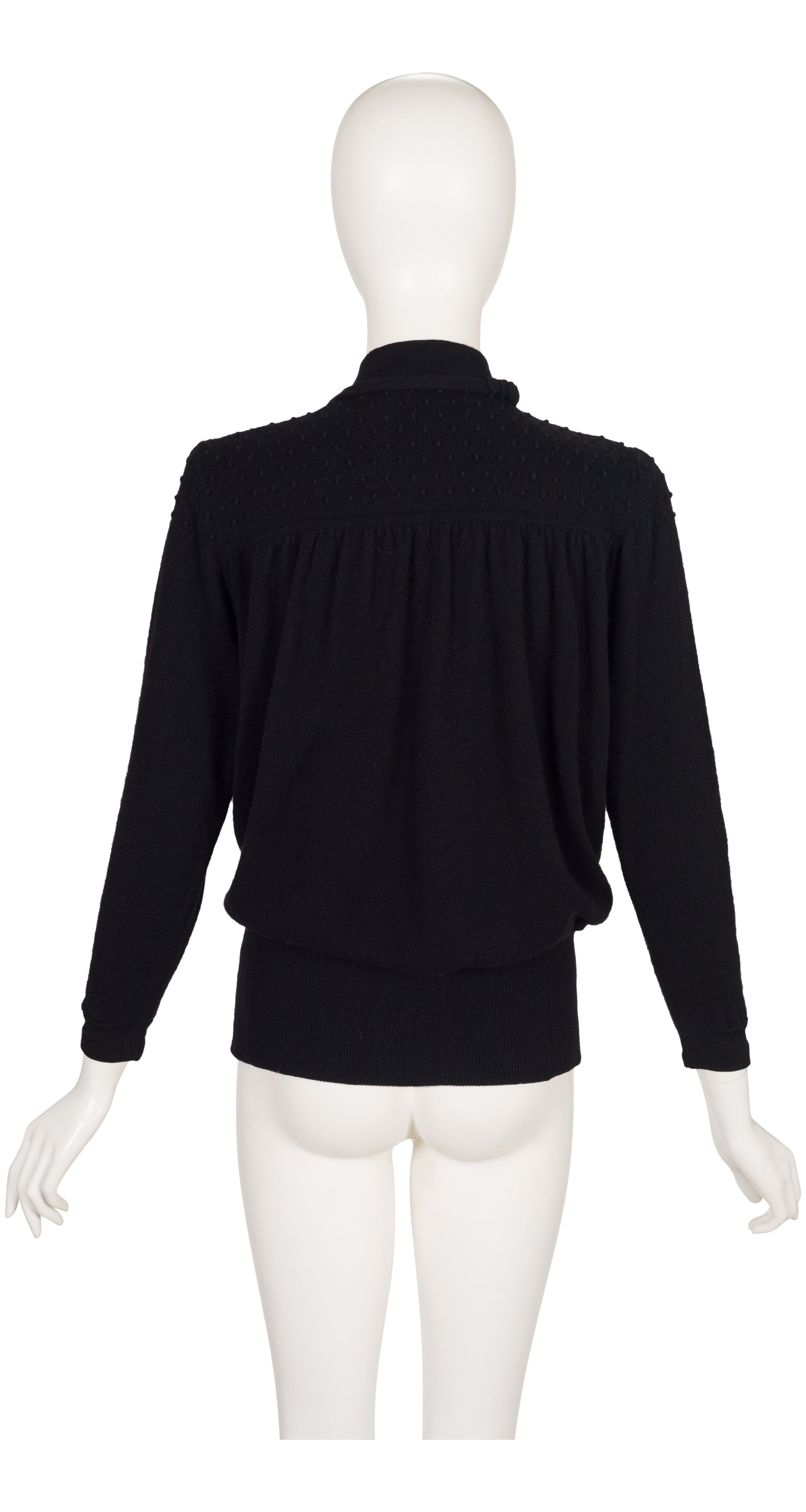 1970s Swiss Dot Black Cashmere Knit Sweater