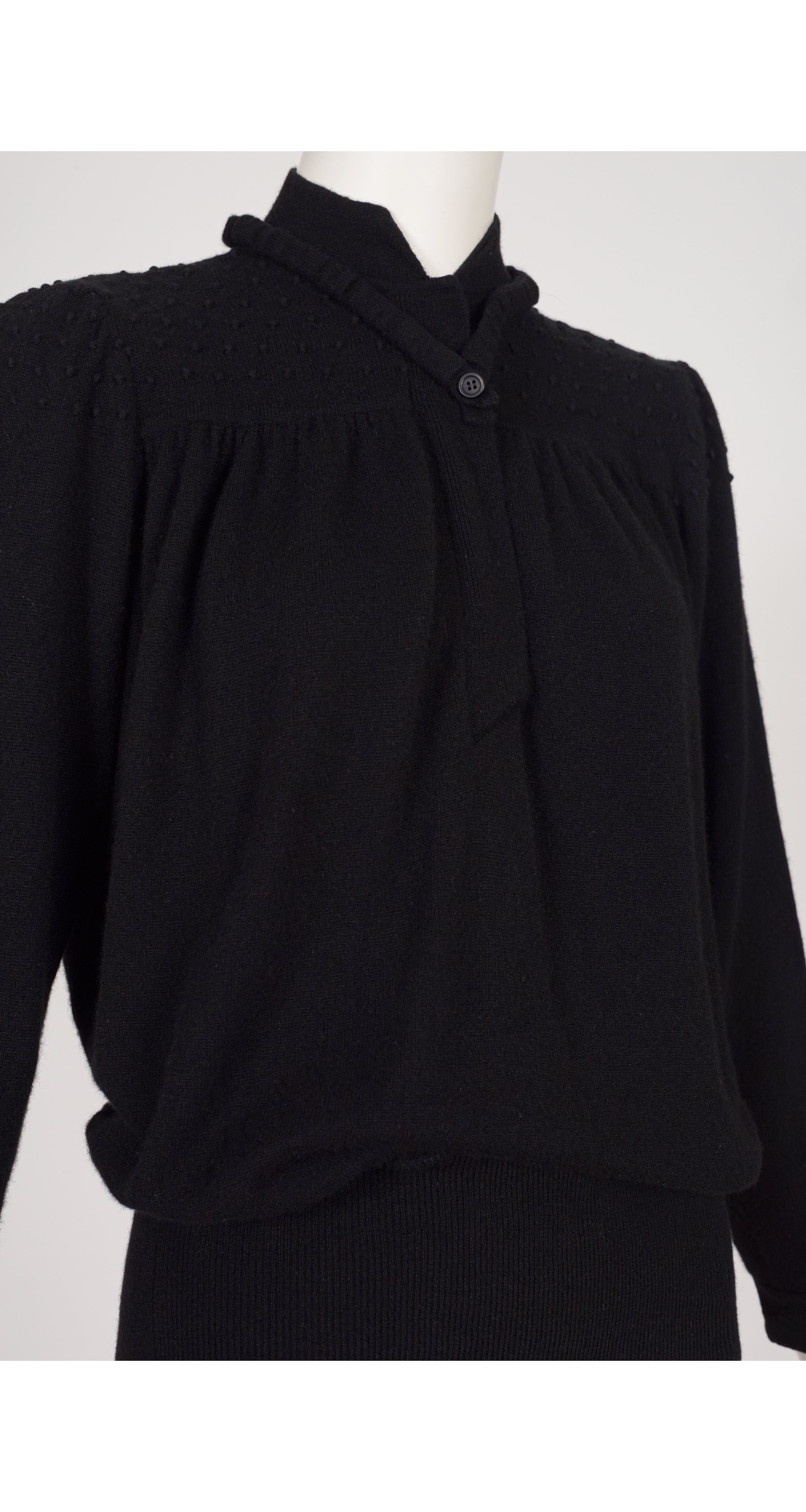 1970s Swiss Dot Black Cashmere Knit Sweater