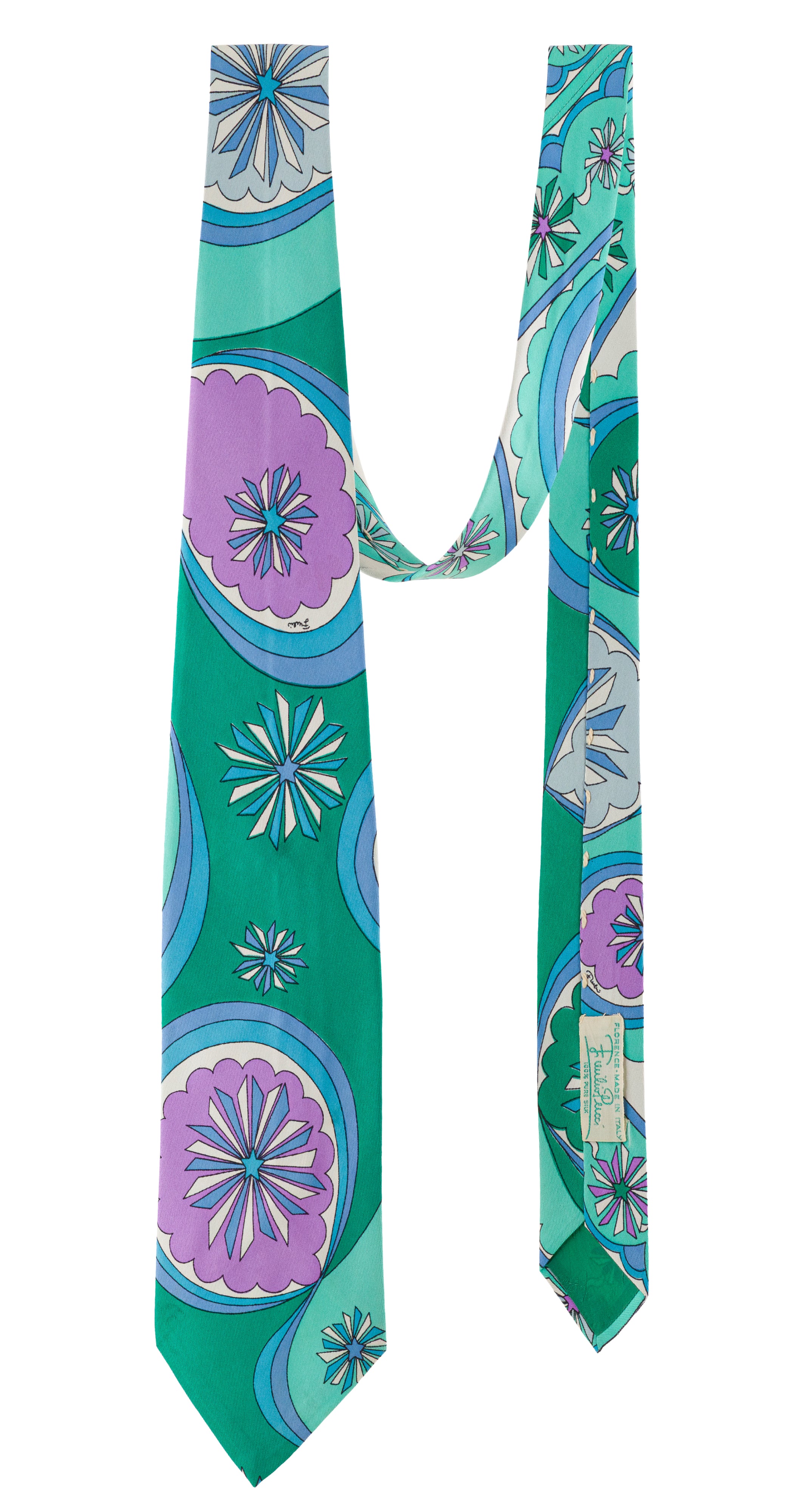 1970s Green & Purple Printed Silk Twill Men's Tie