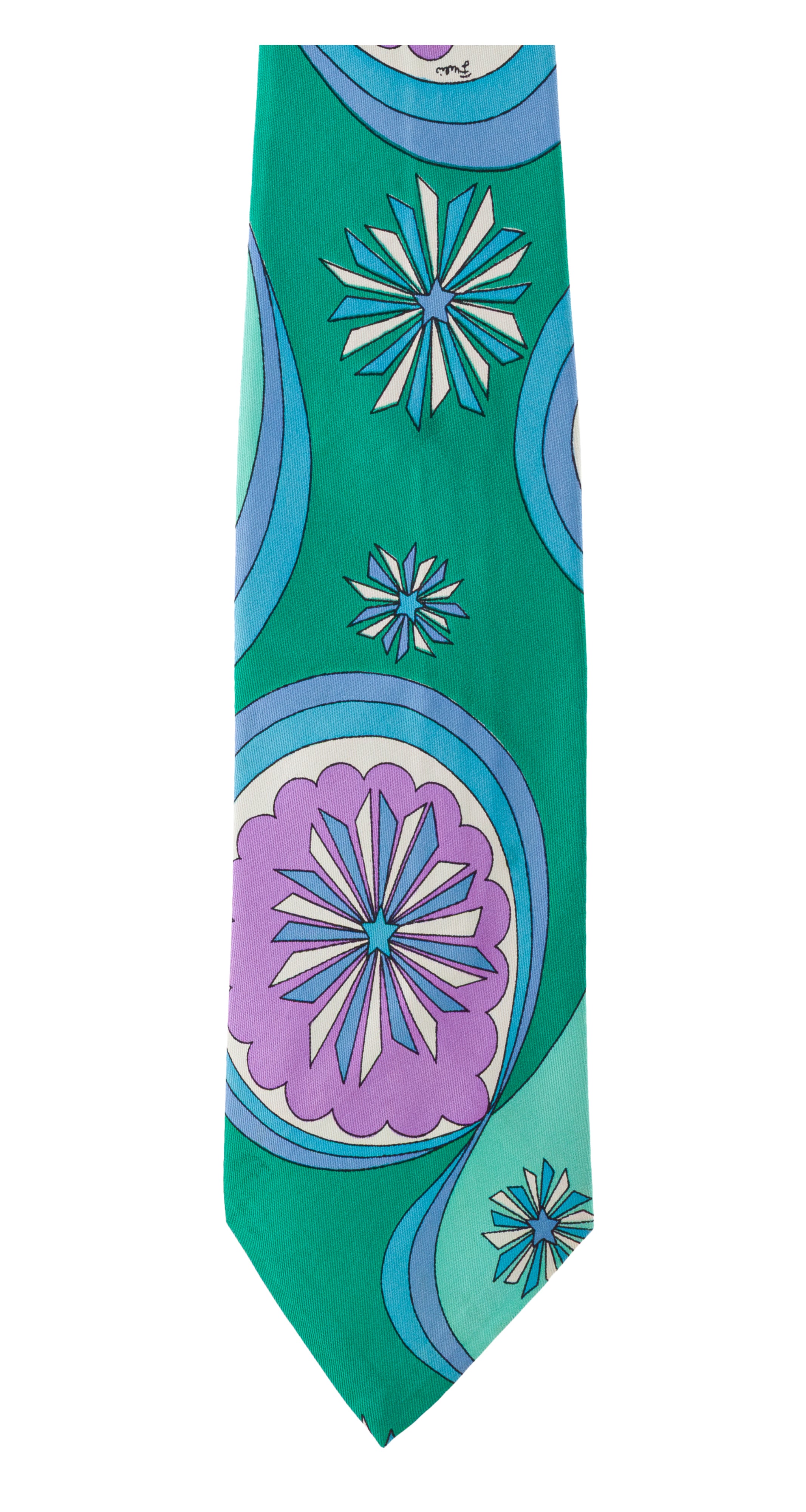 1970s Green & Purple Printed Silk Twill Men's Tie