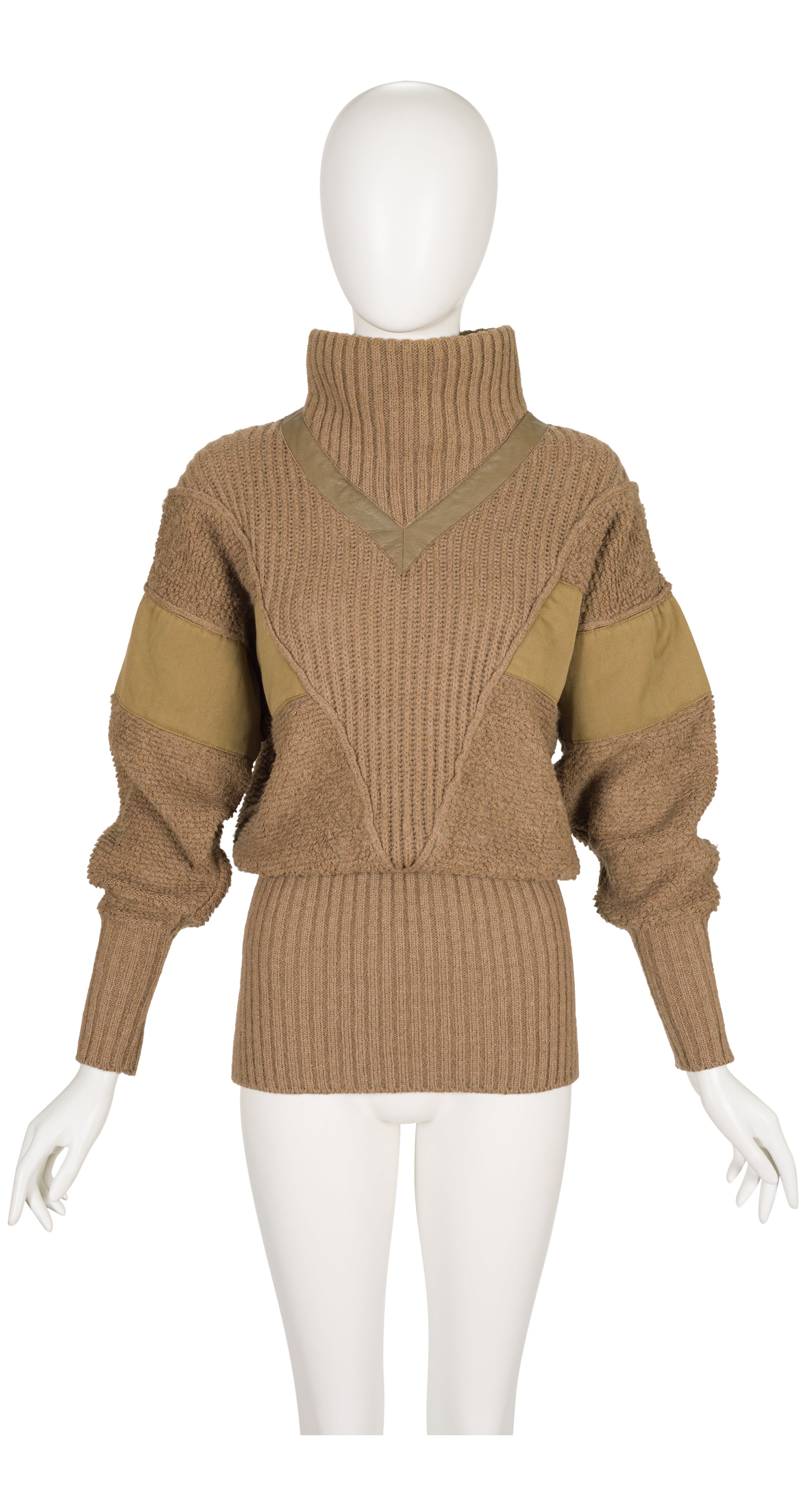 1983-84 F/W Beige Alpaca Knit & Leather Sweater