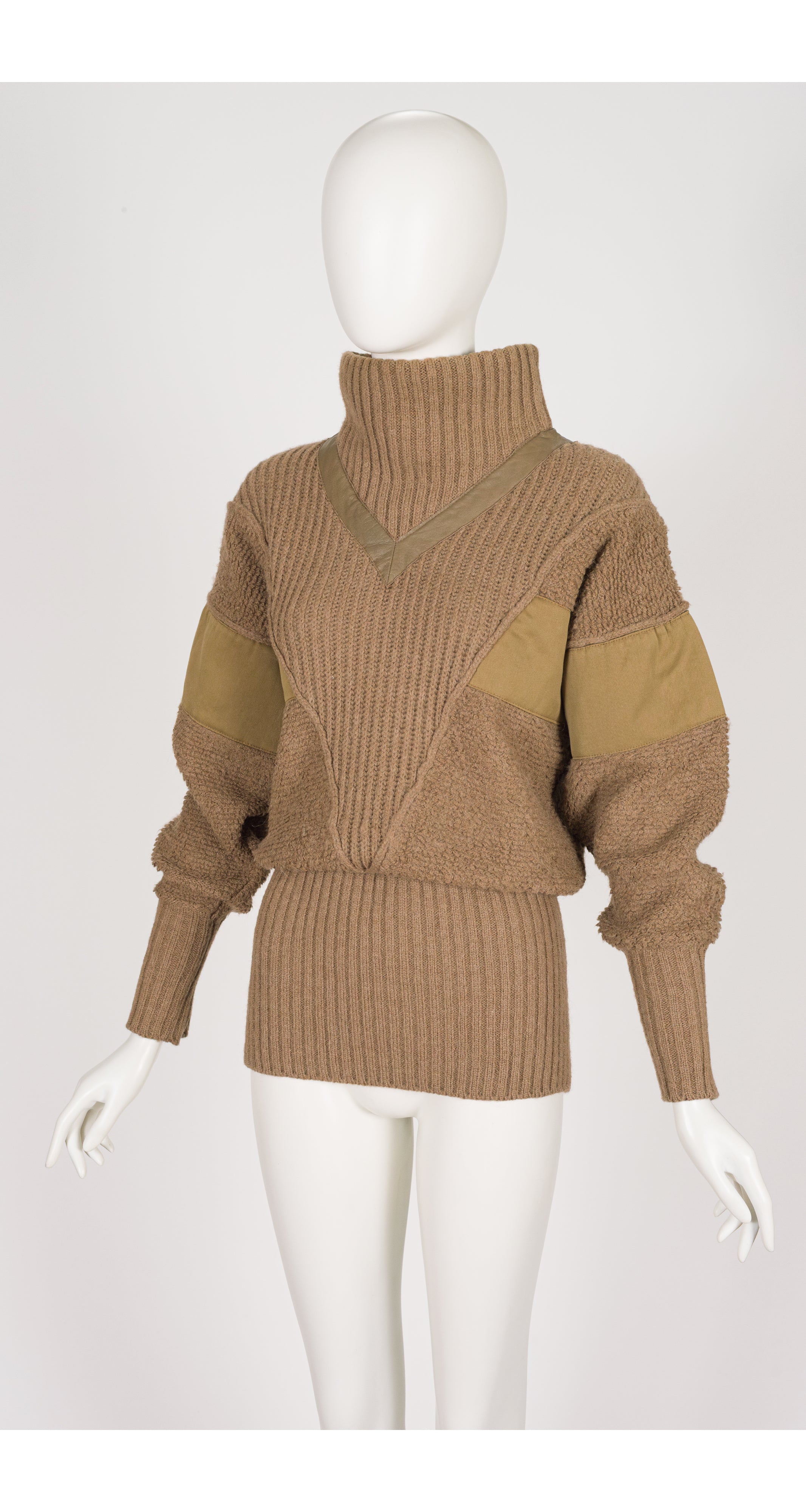 1983-84 F/W Beige Alpaca Knit & Leather Sweater