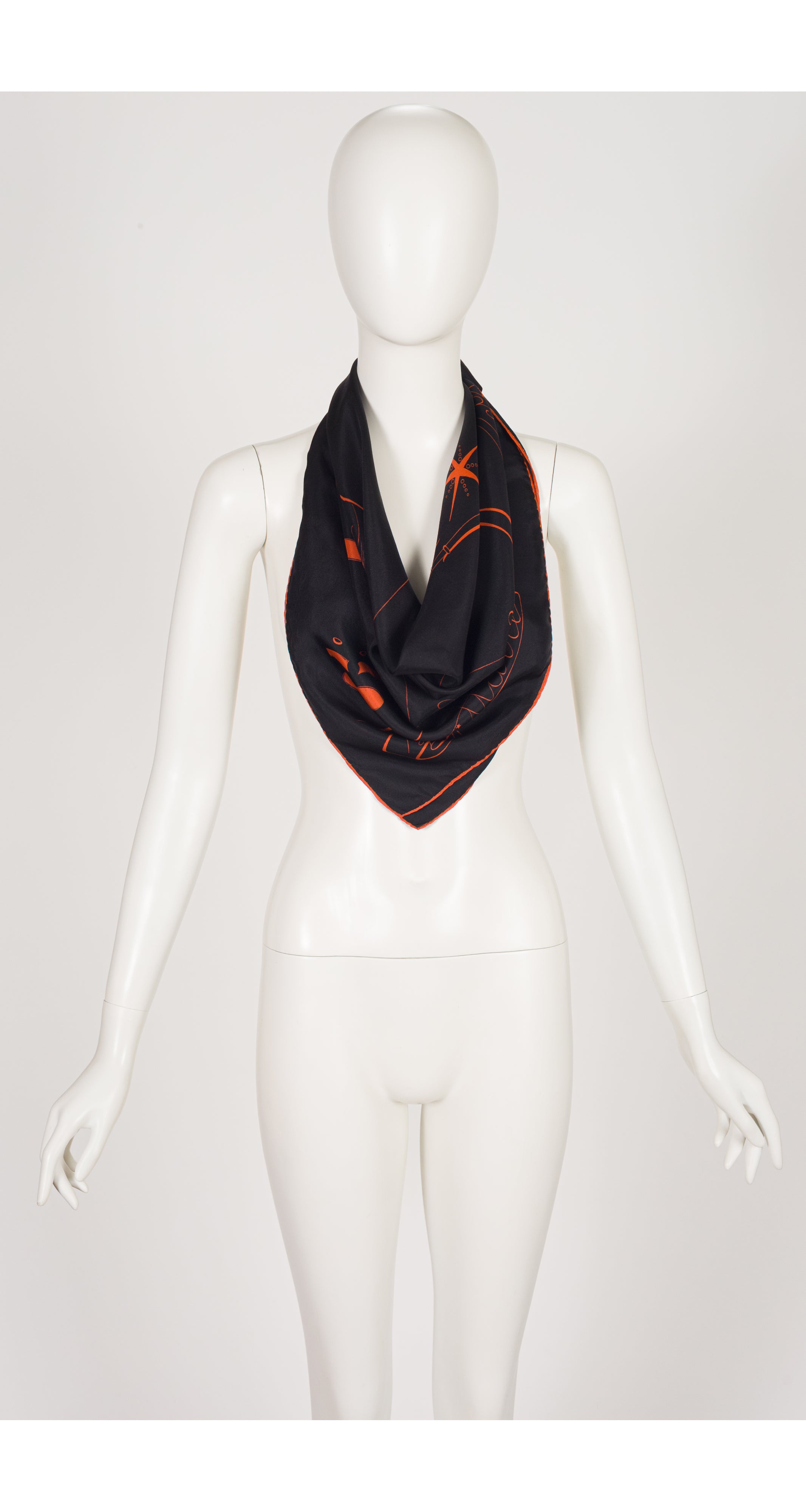 1950s "Le Zodiaque" Orange & Black Silk Twill Scarf