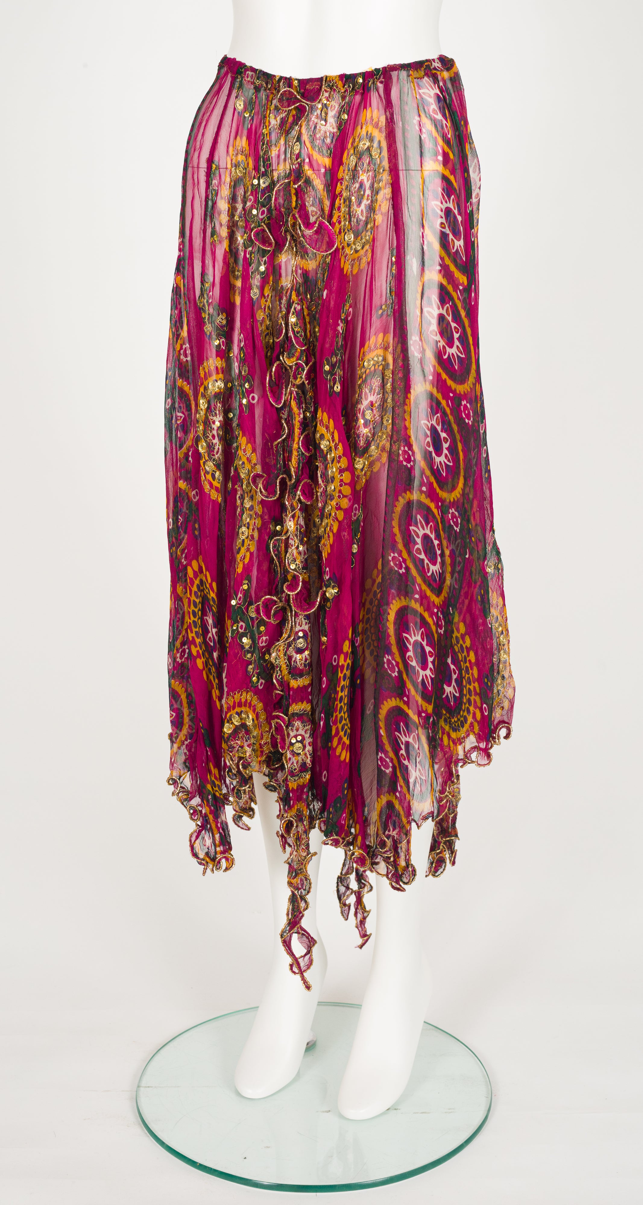 1970s Embellished Mandala Print Chiffon Handkerchief Hem Set