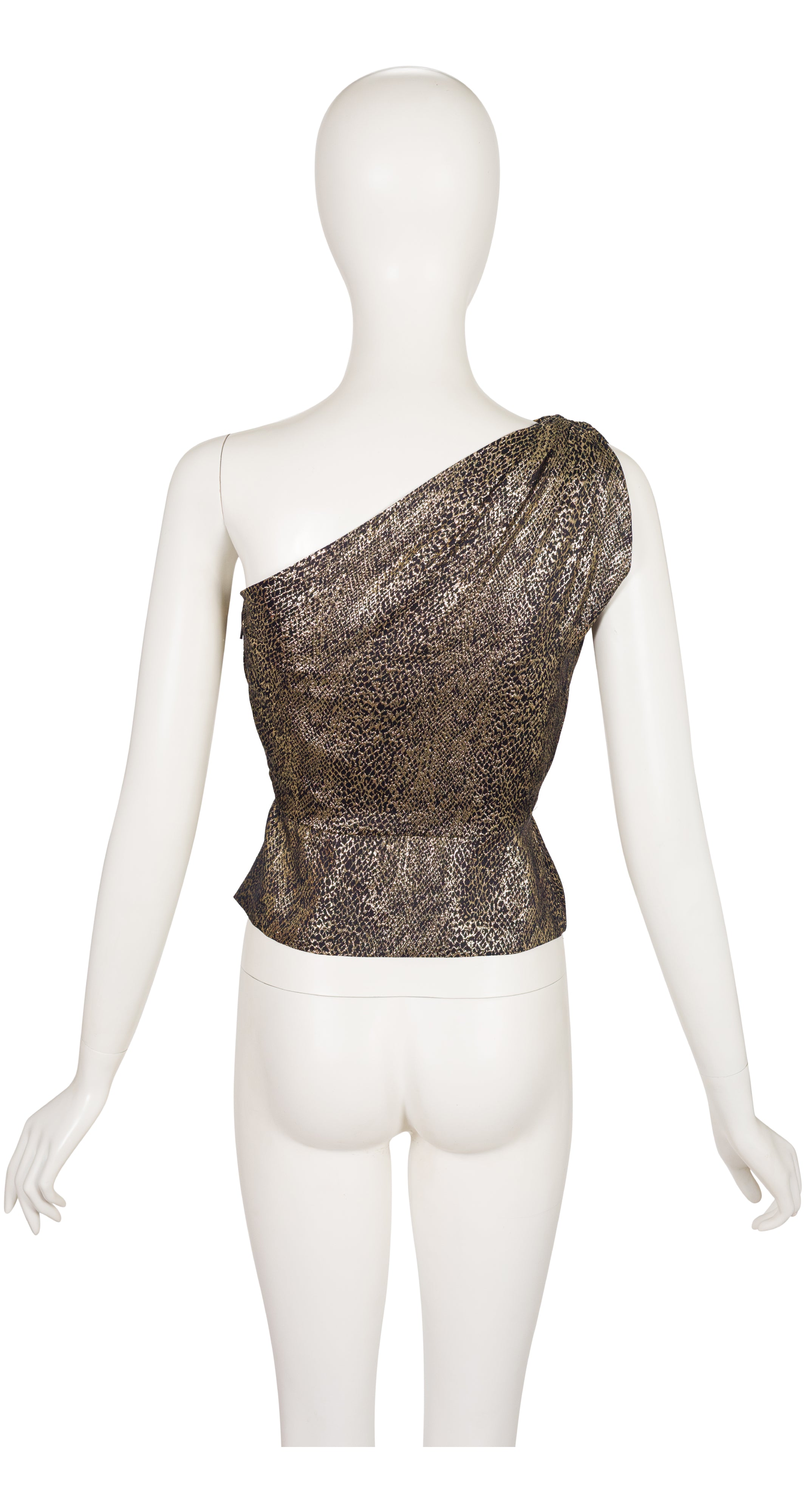 1986-87 F/W Gold Metallic Snake Print One-Shoulder Top