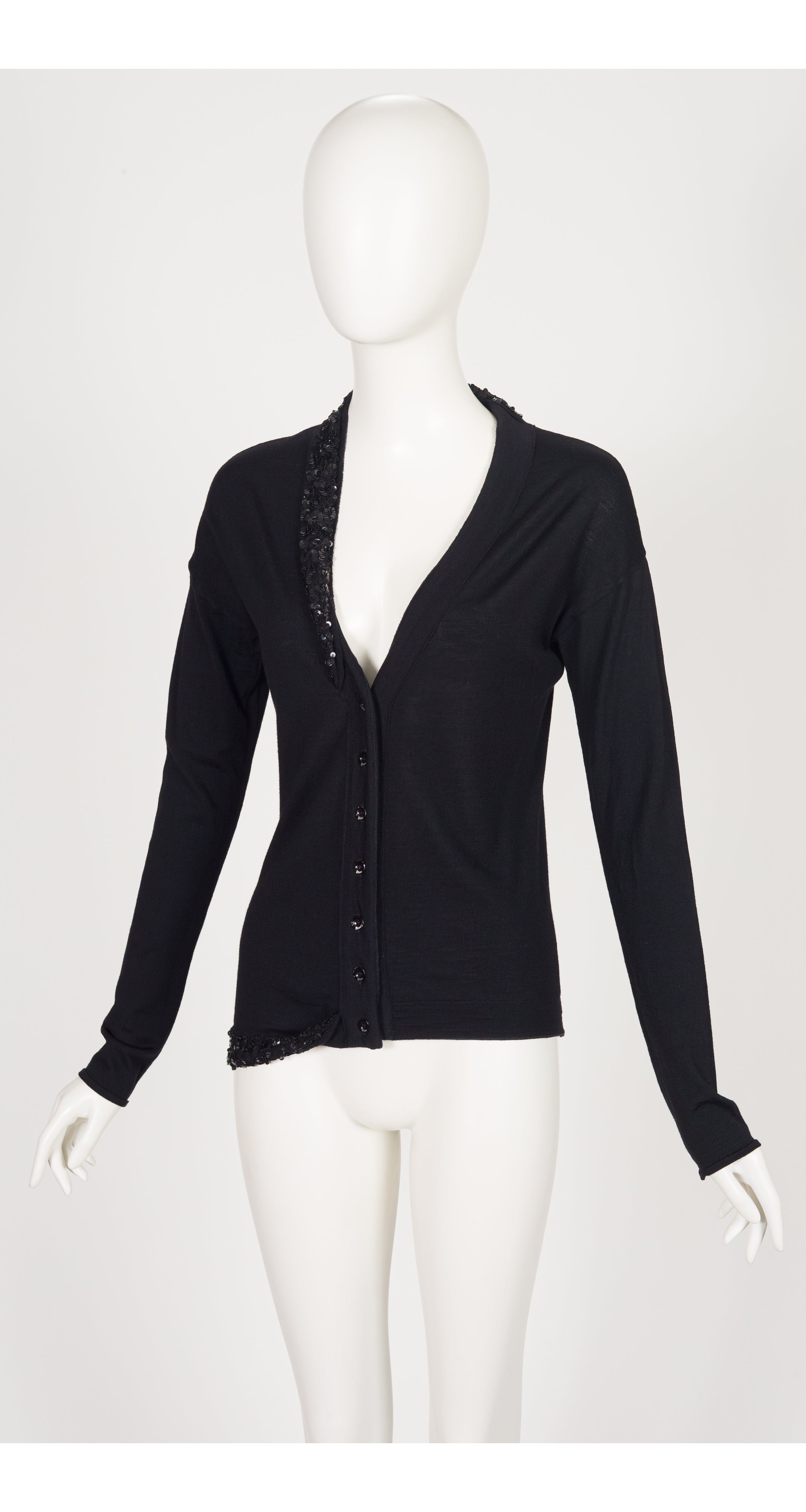 2006 Sequin Black Wool Knit Asymmetrical Cardigan