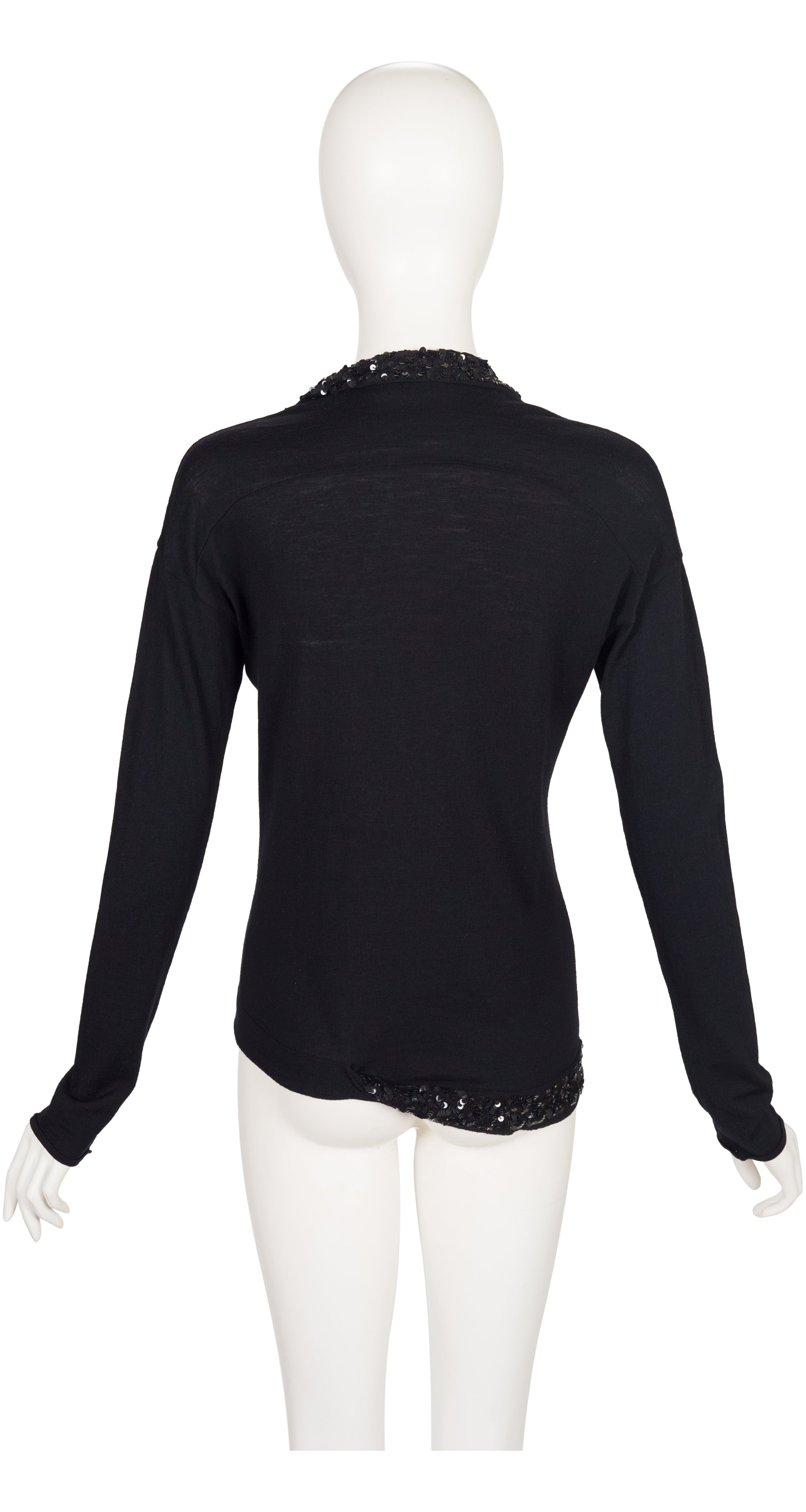 2006 Sequin Black Wool Knit Asymmetrical Cardigan